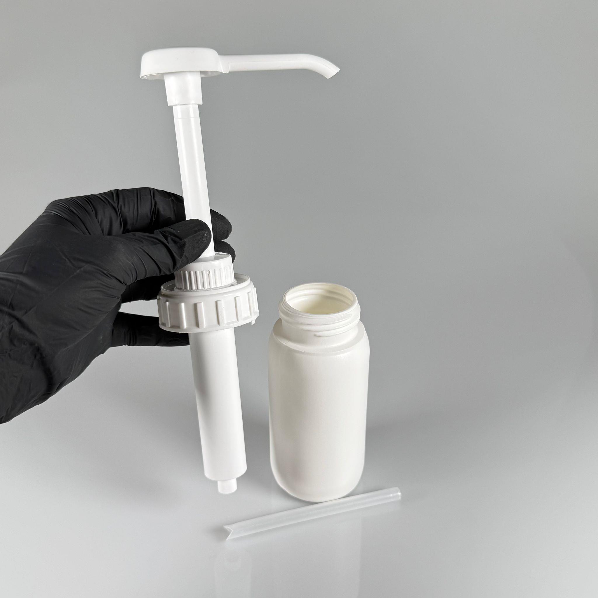 SOS, KETÇAP, ŞURUP, KİMYASAL, JEL VB İÇİN BOŞ DOZAJLI POMPALI POLİETİLEN PLASTİK ŞİŞE - 250 CC BEYAZ