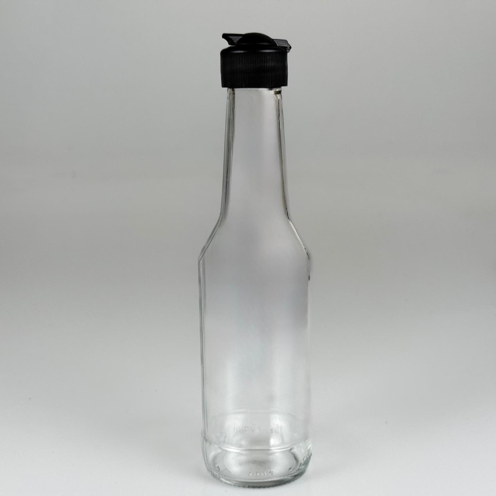 250 CC BOĞAZLI CAM ŞİŞE - SİYAH AKITICILI FLİPTOP KAPAKLI - 250 ML BOŞ CAM ŞİŞE - AÇILIR KAPANIR KAPAKLI