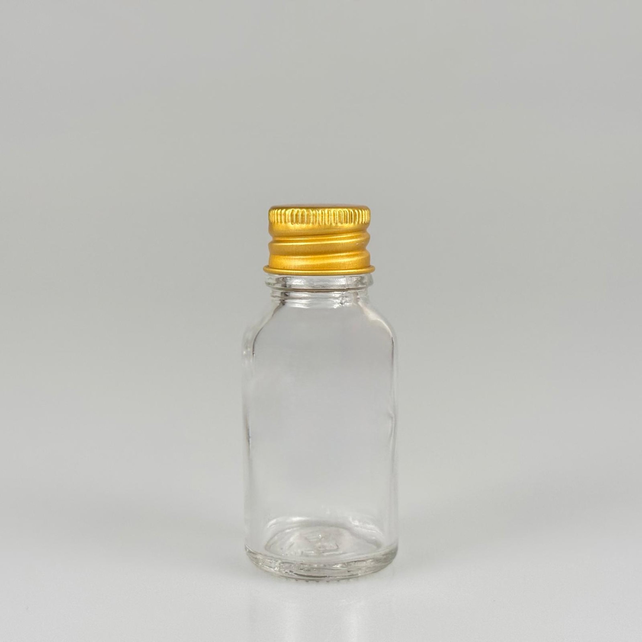 15 CC ŞEFFAF CAM ŞİŞE + KÖPÜK CONTALI GOLD ALÜMİNYUM METAL KAPAKLI TAKIM - 15 ML ŞEFFAF CAM ŞİŞE