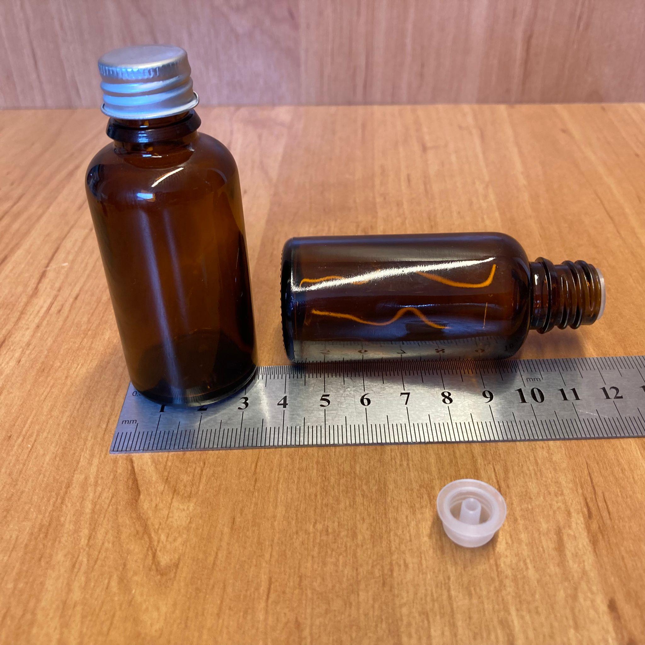 30 CC AMBER  İÇTEN DAMLALIKLI - GÜMÜŞ METAL KAPAKLI CAM ŞİŞE - 30 ML KOLONYA TIPALI CAM ŞİŞE