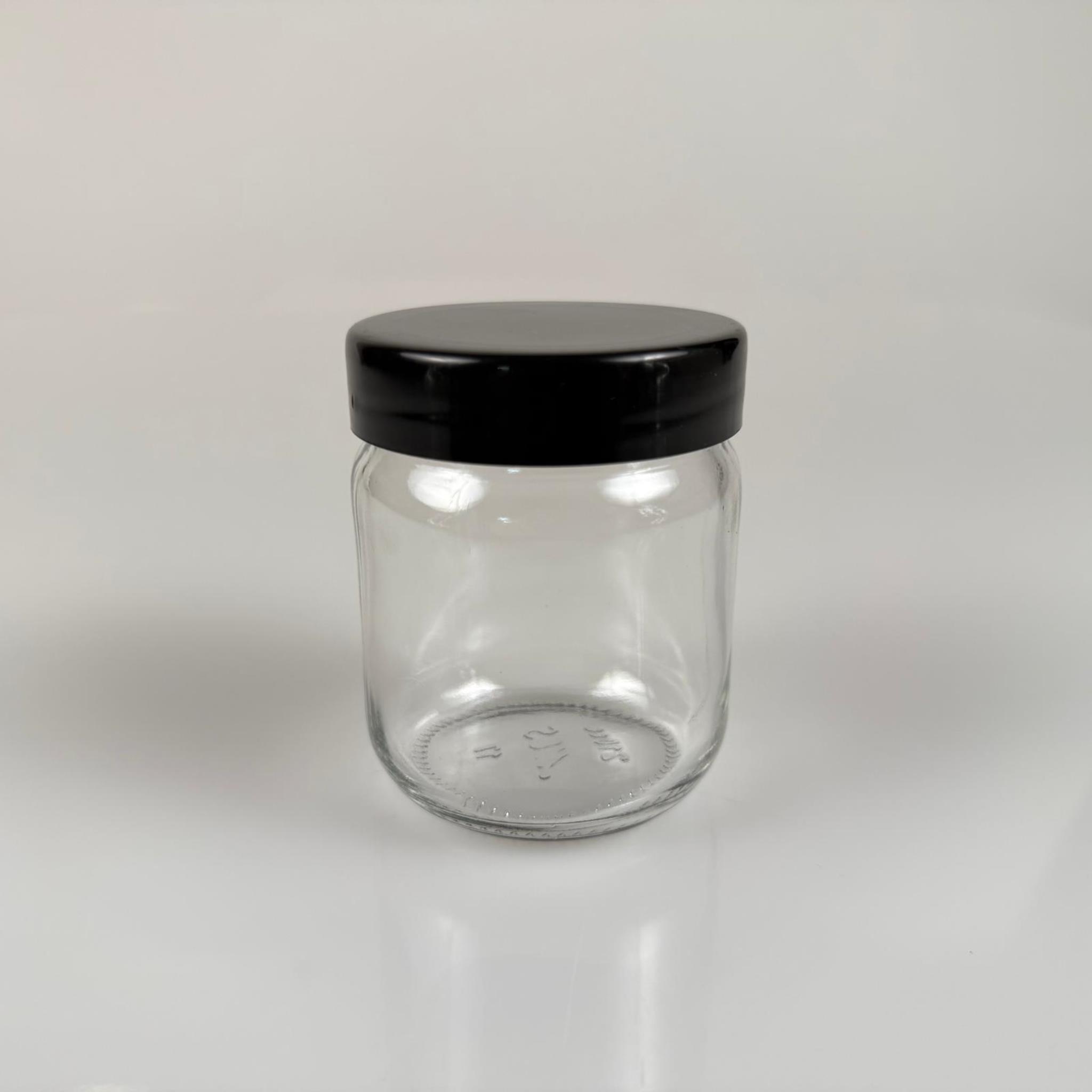 210 CC CAM KAVANOZ + SİYAH PLASTİK KAPAK - 210 ML PLASTİK KAPAKLI CAM KAVANOZ