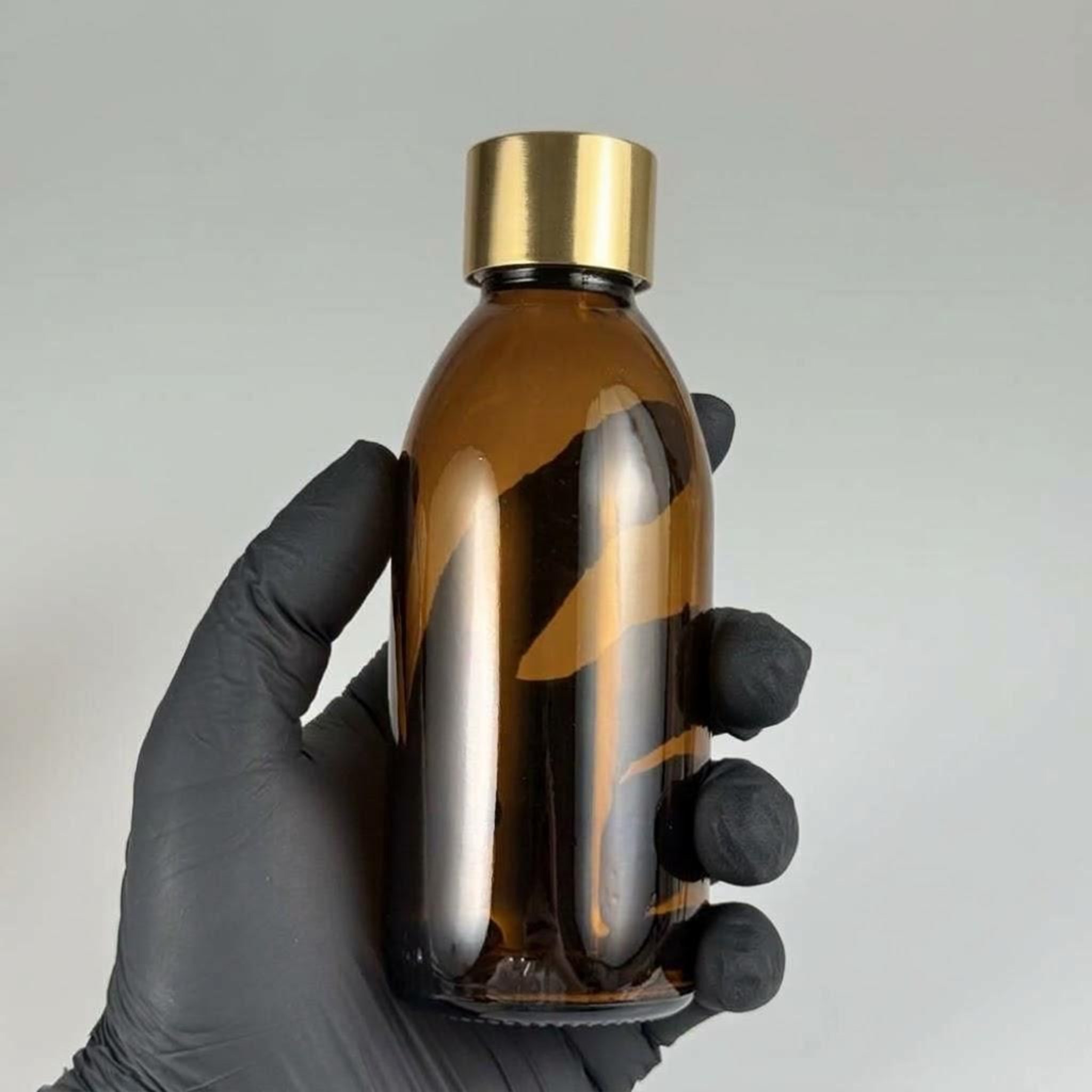 160 CC AMBER CAM ŞİŞE + ALÜMİNYUM KAPLAMALI GOLD KAPAKLI TAKIM -  160 ML KAHVERENGİ CAM ŞİŞE
