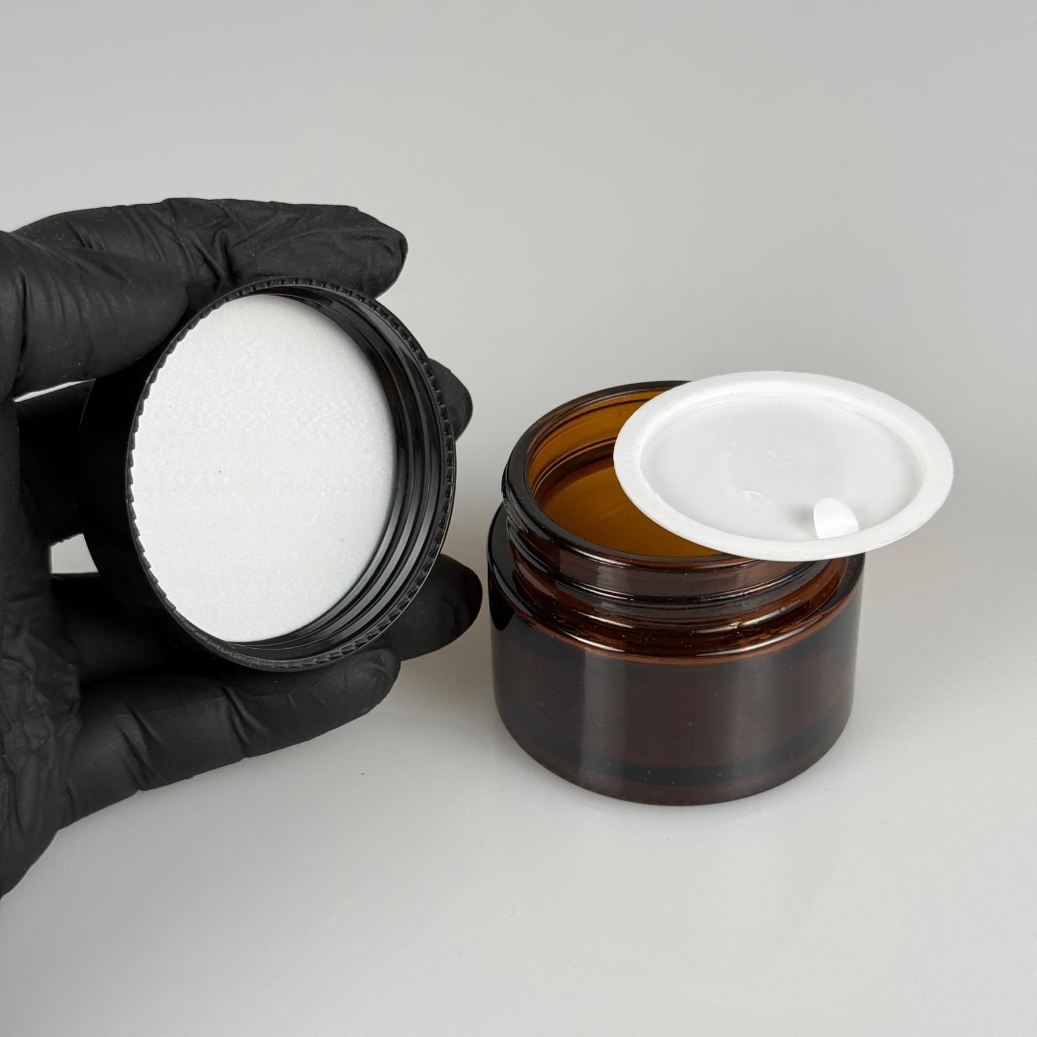 50 CC AMBER CAM KREM KAVANOZU + SİYAH KAPAK + İÇ TIPA - 50 ML Kozmetik ve Bakım Ürünleri İçin Cam Kavanozları