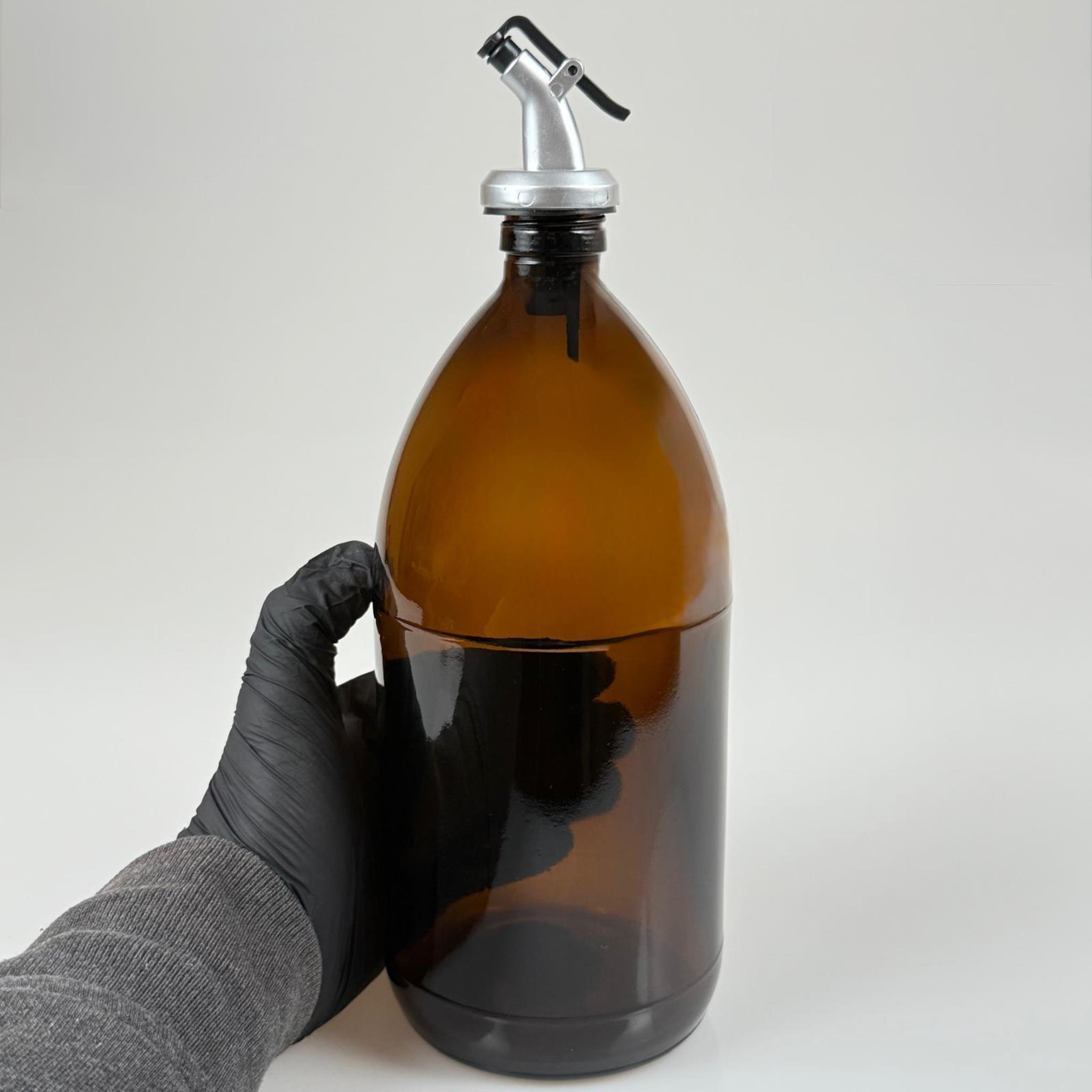 1000 CC AMBER TOMBUL ÖZEL SERİ CAM ŞİŞE - GRİ KAPAKLI YAĞDANLIK TIPALI - 1000 ML CAM ECZA ŞİŞESİ - KAHVERENGİ