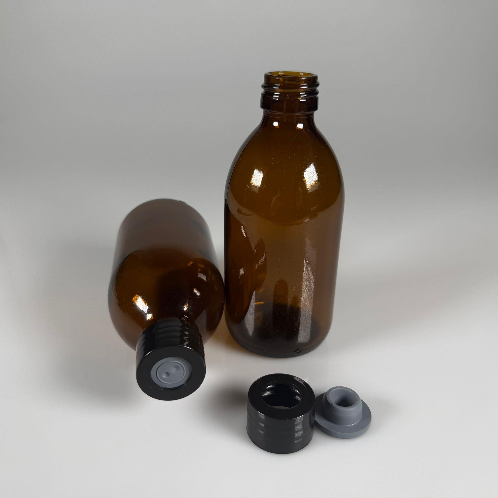 FLAKON ENJEKTÖR SERUM ŞİŞESİ - 250 ML ECZA CAM ŞİŞE + VİDALI DELİKLİ KAPAK (ELLE ÇEVİREREK KAPANIR) + KAUÇUK BUTİL TIPA TAKIM