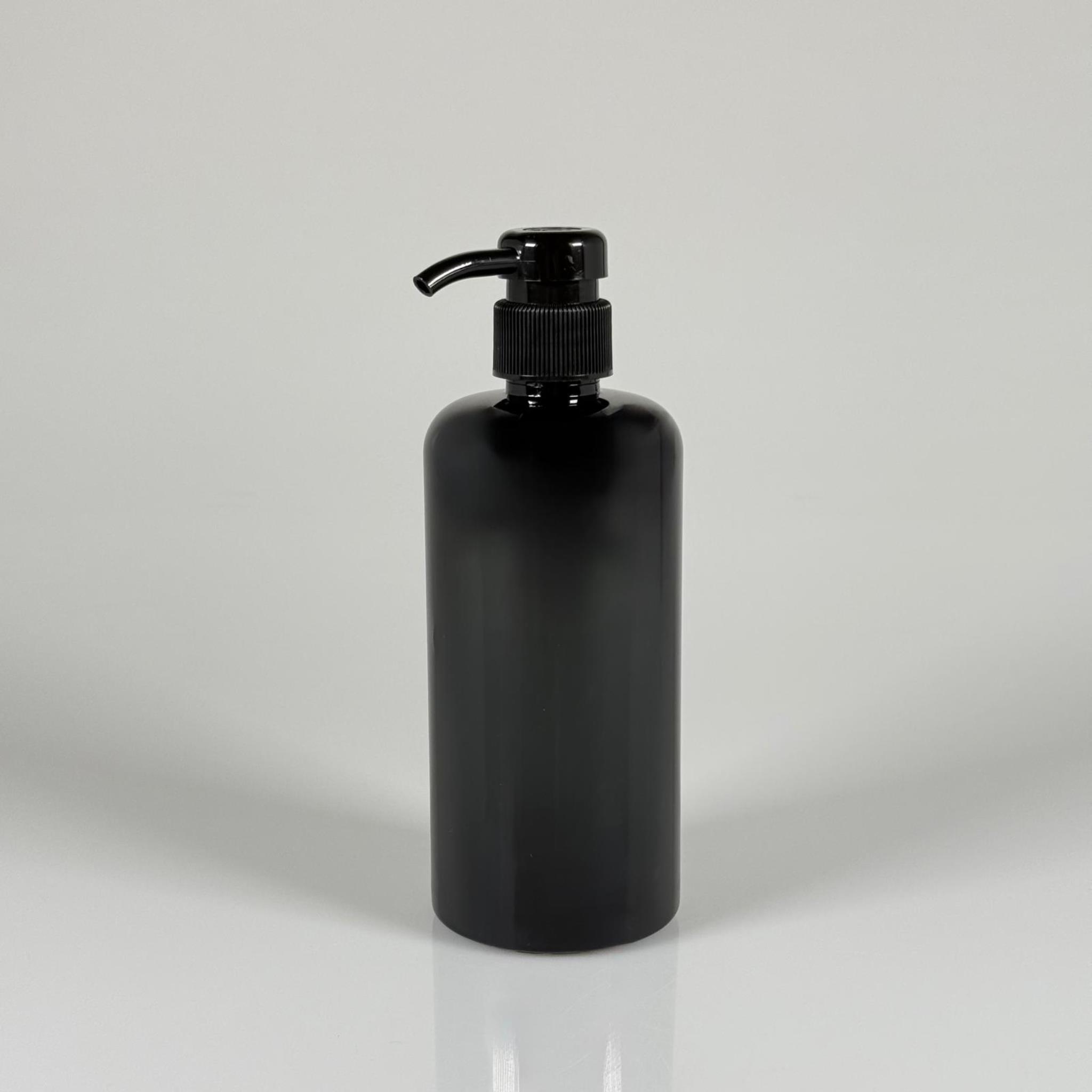 500 CC PET SİYAH SİLİNDİR MODEL ŞİŞE - SİYAH DOZAJ POMPALI (HER BASMADA 4 CC SIVI ATAR)  - 0,5 LT POMPALI ŞİŞE - ŞURUP, ŞAMPUAN, KREM GİBİ YOĞUN KIVAMLI SIVILARDA KULLANILIR