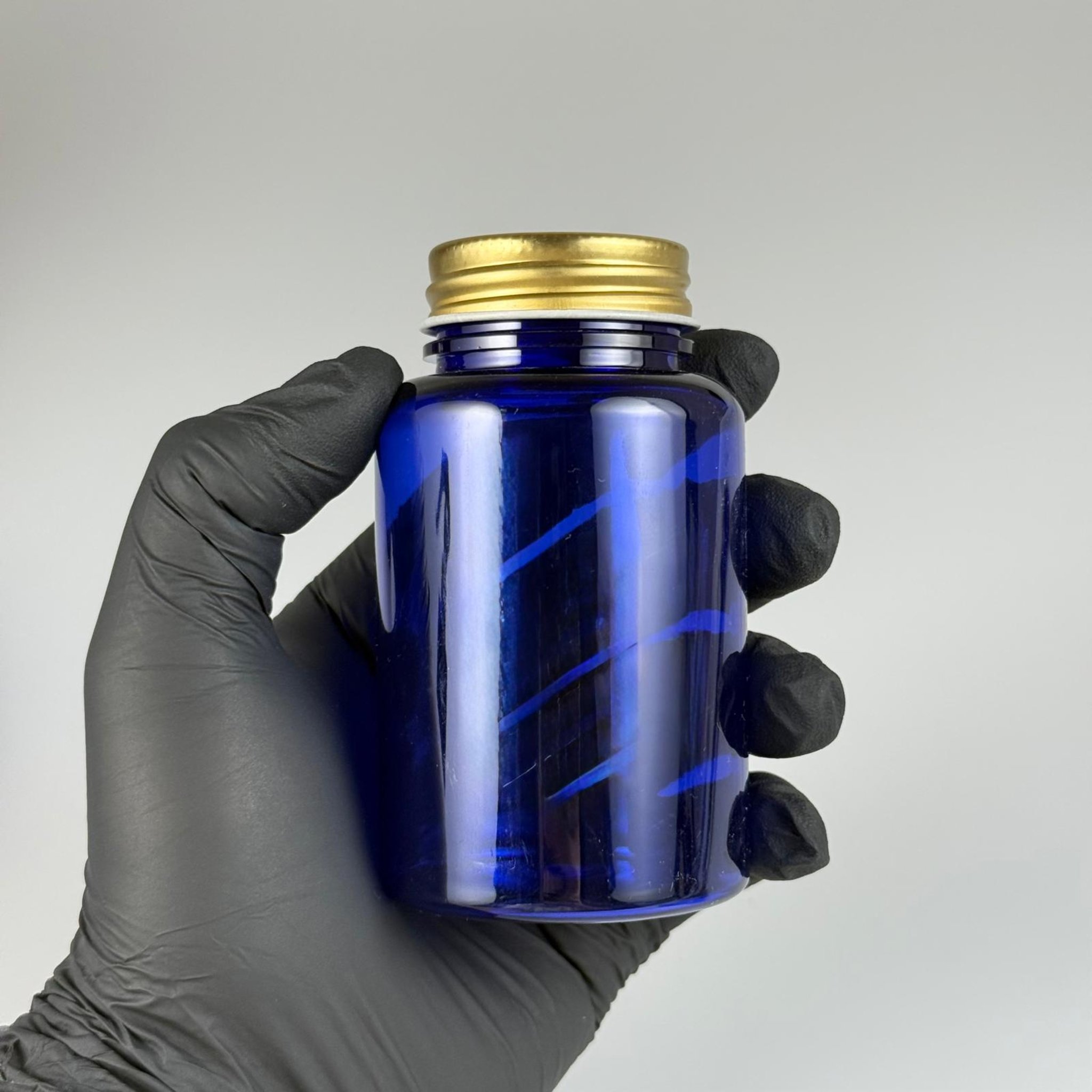 150 CC MAVİ PET TABLET ŞİŞESİ - GOLD METAL KAPAKLI - 150 ML KAPSÜL KUTUSU - İLAÇ ŞİŞESİ - MEDİKAL HAP ŞİŞESİ - FARMASÖTİK KAVANOZ