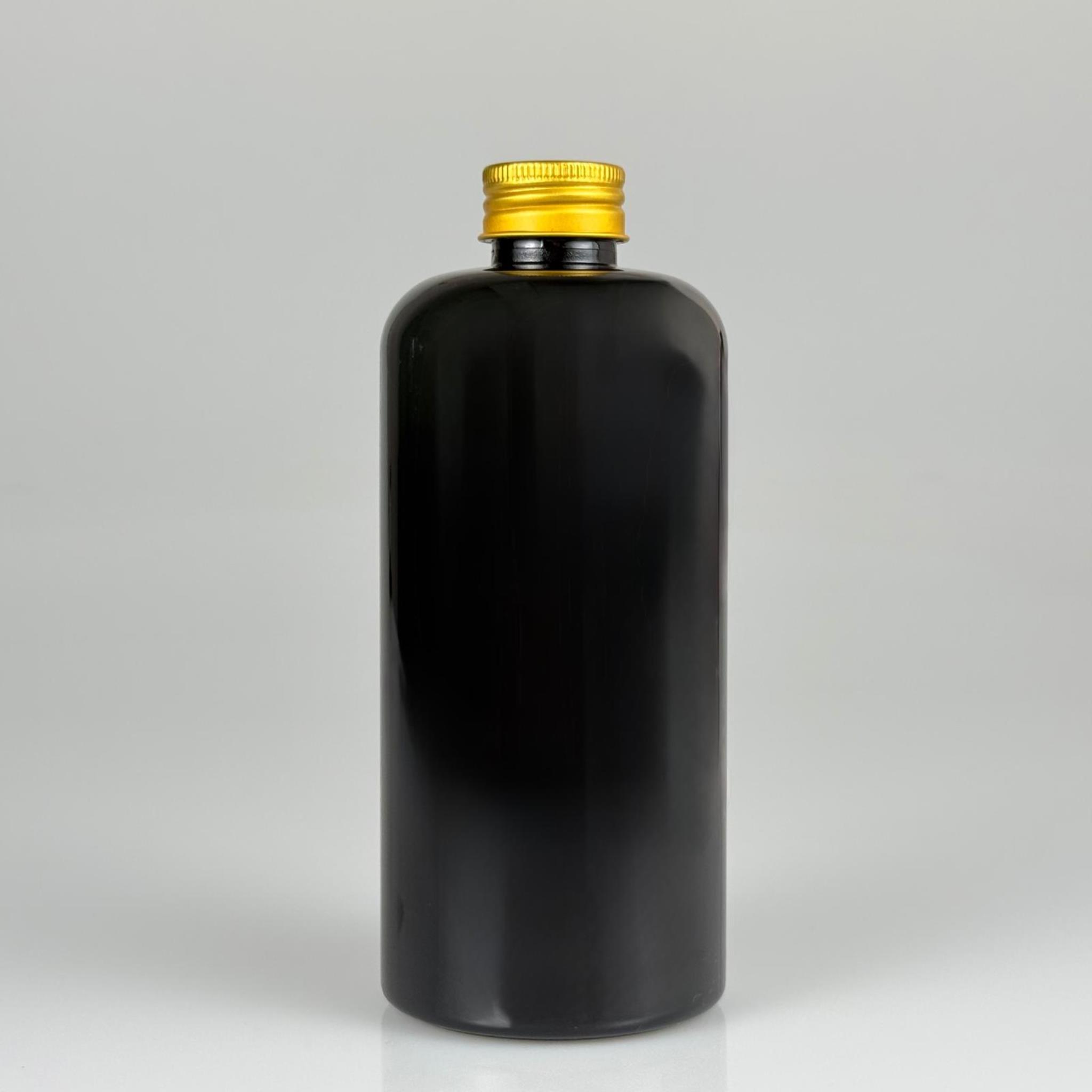 500 CC SİYAH UZUN SİLİNDİR PET ŞİŞE KALIN (26 GR) - GOLD METAL ALÜMİNYUM KAPAKLI - 28 AĞIZ - 500 ML PET ŞİŞE