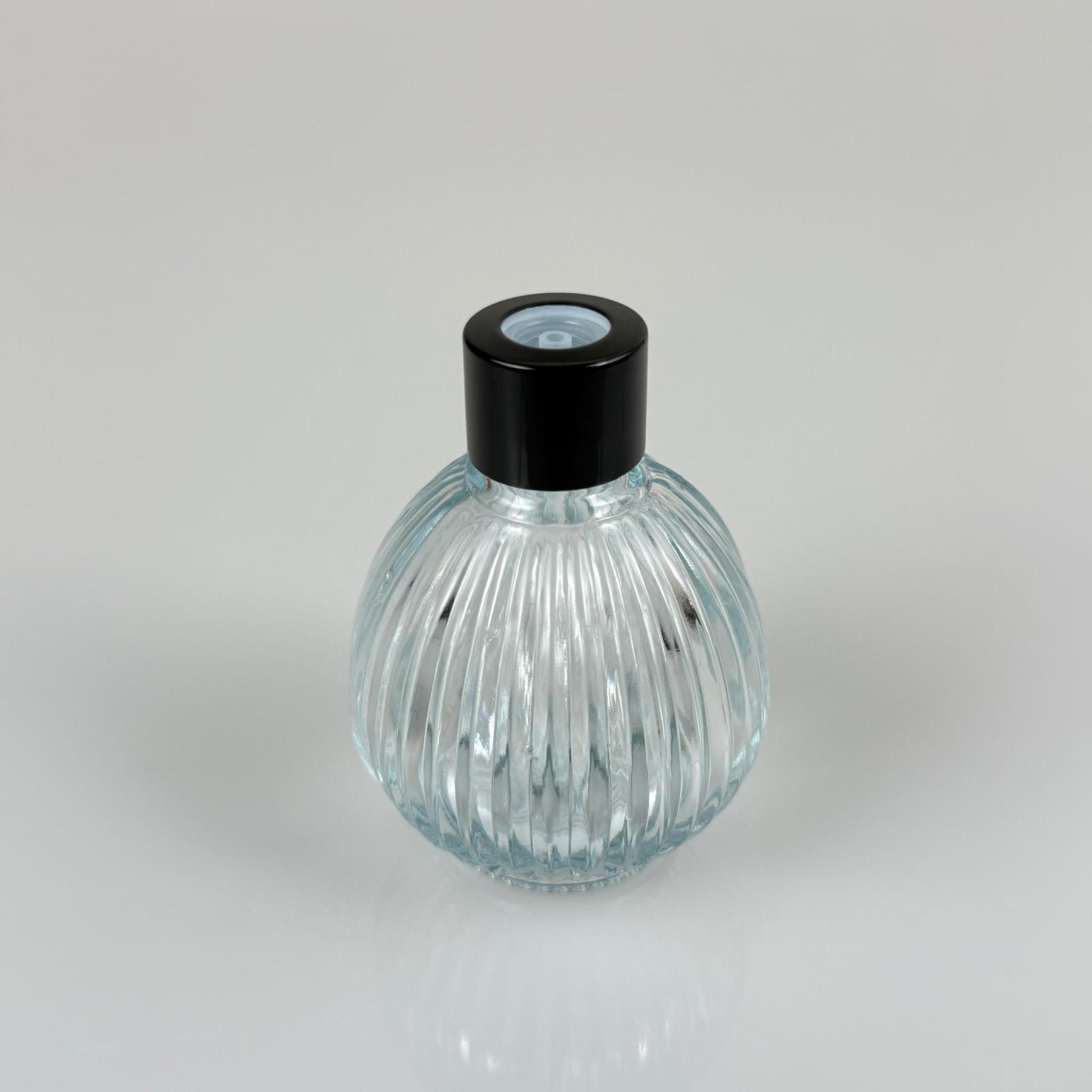 ÇİZGİLİ TOP MODEL CAM KOLONYA ŞİŞESİ + METAL SİYAH KAPAK + TIPA - 50 ML - HEDİYELİK KOLONYA ŞİŞELERİ