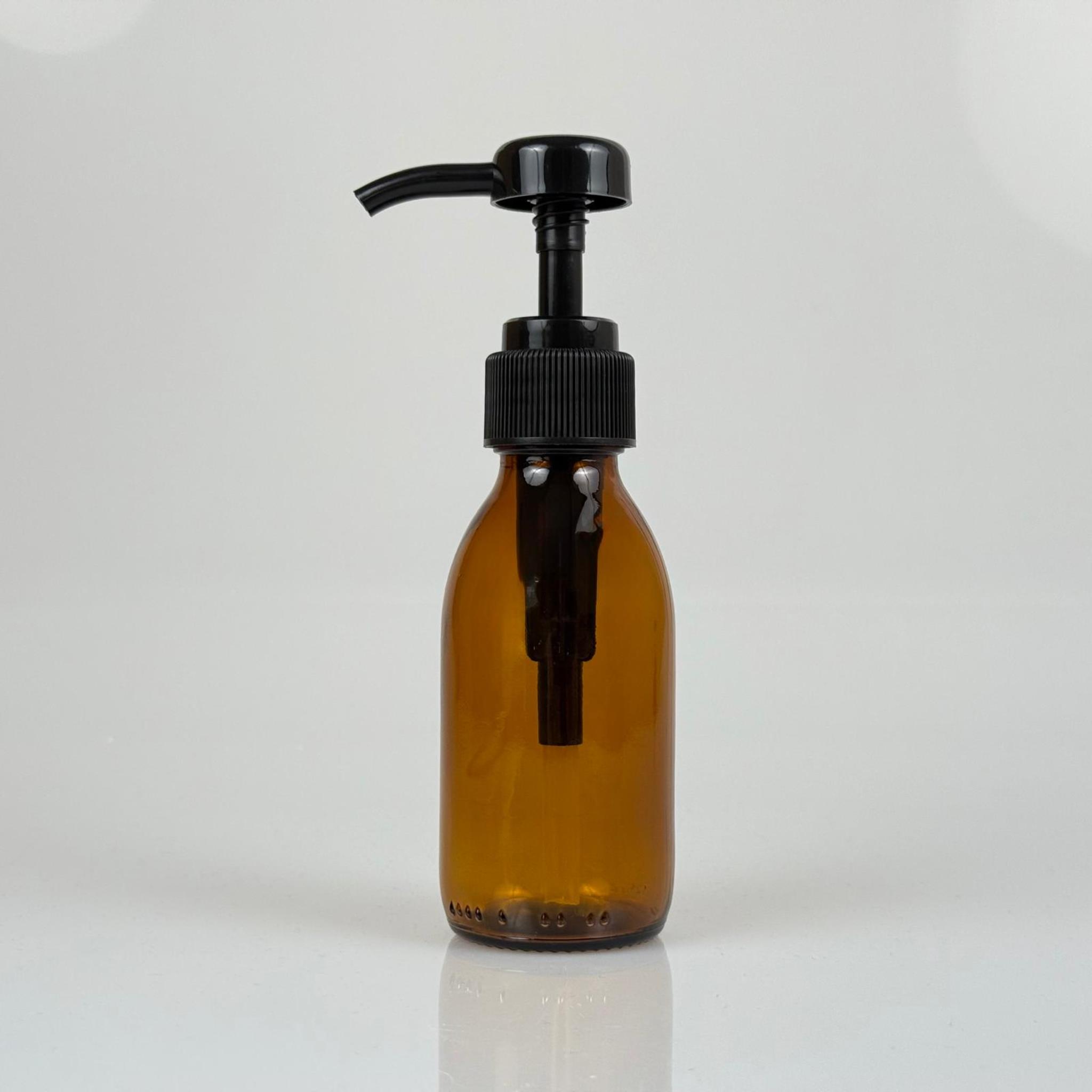 125 CC AMBER CAM ŞİŞE + SİYAH DOZAJ POMPALI (HER BASMADA 4 CC SIVI ATAR)  - 125 ML POMPALI ŞİŞE - ŞURUP, ŞAMPUAN, KREM GİBİ YOĞUN KIVAMLI SIVILARDA KULLANILIR