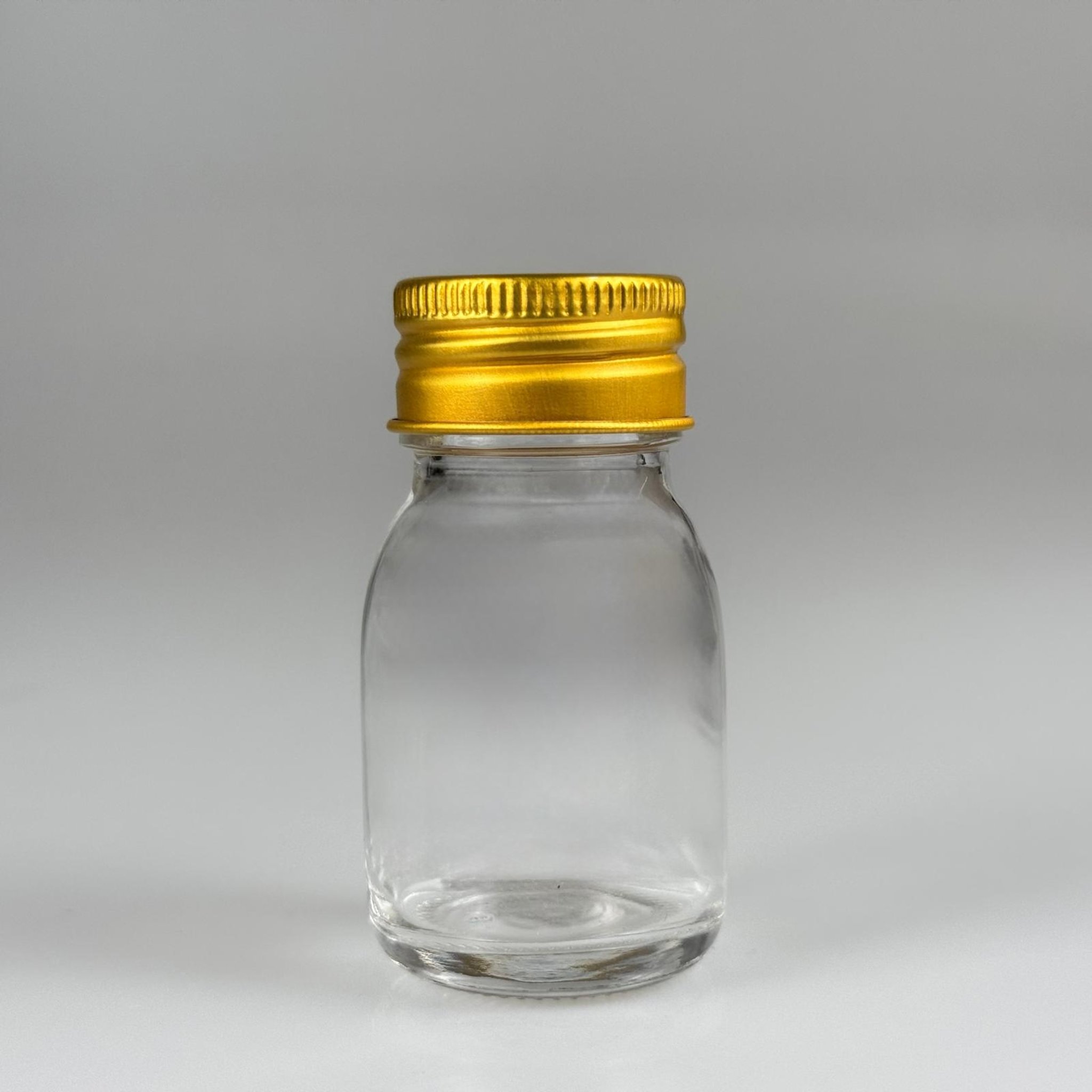 30 CC GENİŞ AĞIZLI ŞEFFAF CAM ŞİŞE + GOLD METAL KAPAKLI TAKIM - 30 ML ŞEFFAF ŞURUP ECZA ŞİŞESİ - MİNİ ŞEFFAF SHOT VE TADIM ŞİŞESİ