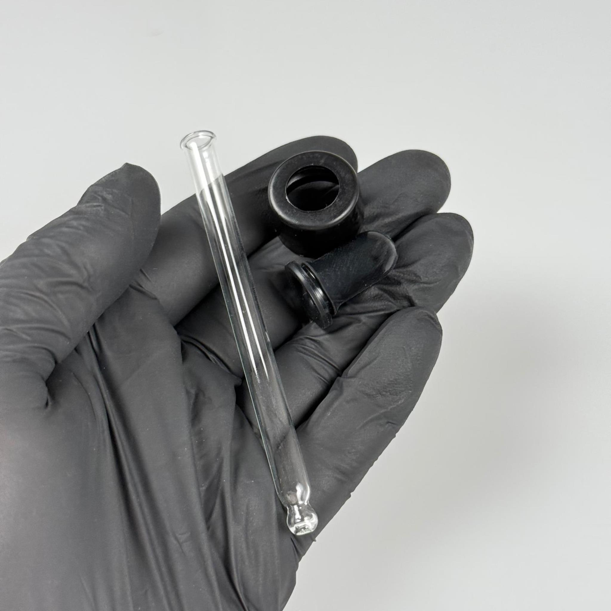 18 MM CAM DAMLALIKLI TAKIM - SİYAH EMZİK +  DELİKLİ PLASTİK DÜZ SİYAH KAPAK + 90 MM CAM PİPET