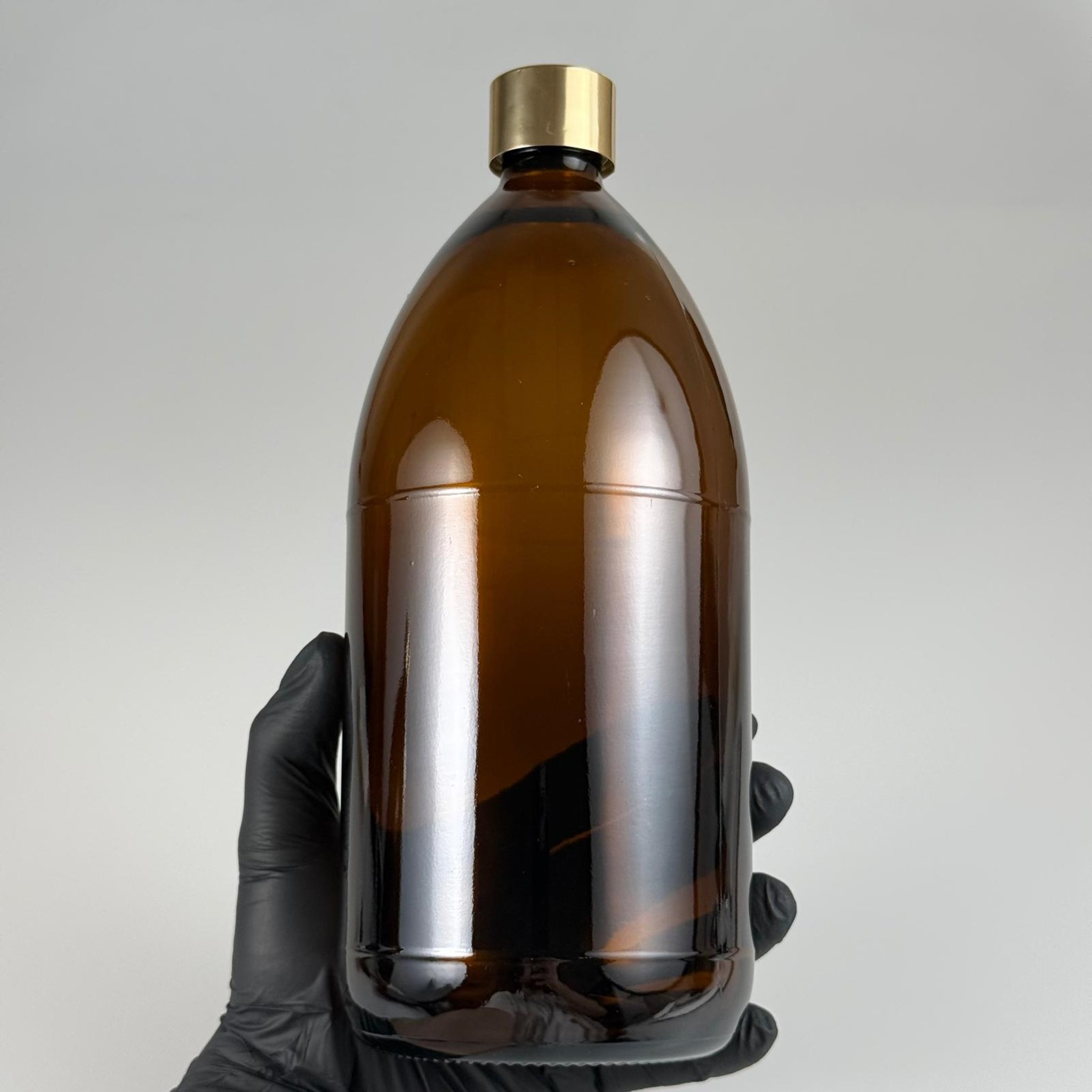 1000 CC AMBER CAM ŞİŞE + ALÜMİNYUM KAPLAMALI GOLD KAPAKLI TAKIM - 1000 ML KAHVERENGİ CAM ŞİŞE