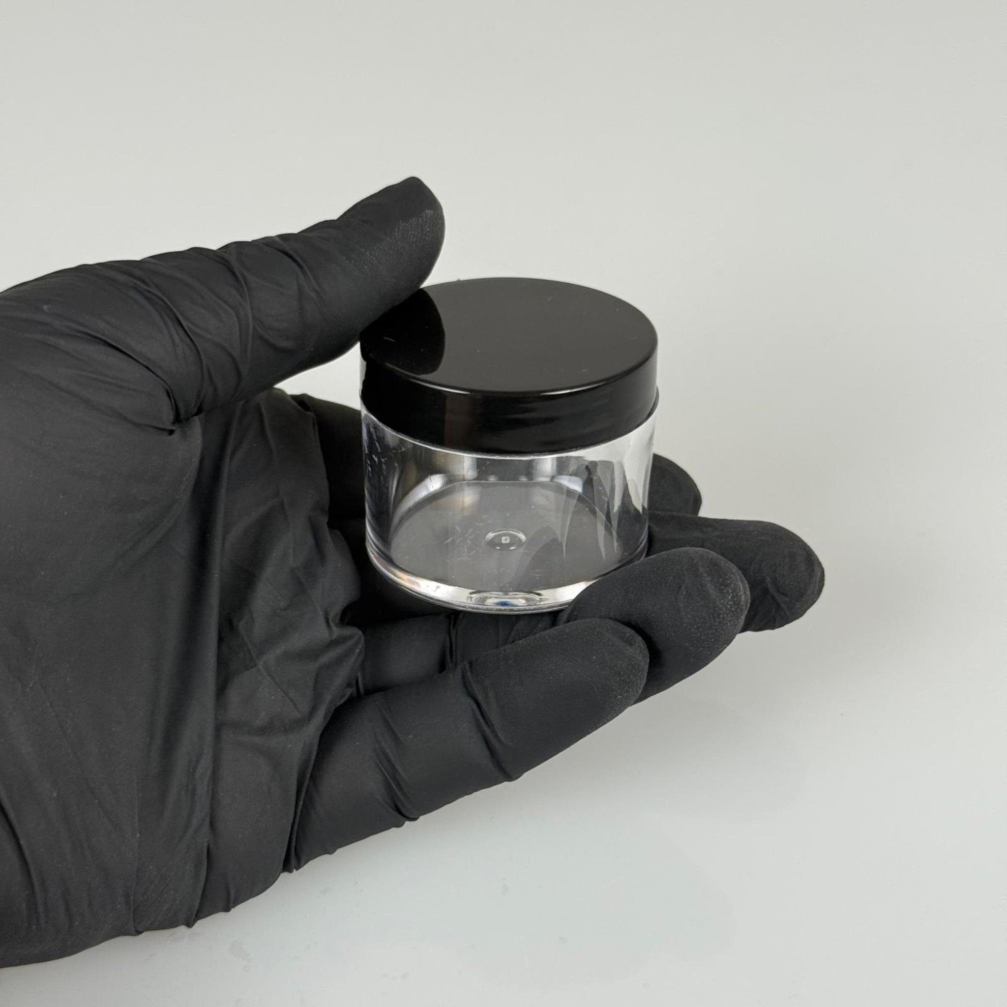 20 CC KRİSTAL KAVANOZ - SİYAH KAPAKLI + KENDİNDEN YAPIŞKANLI KÖPÜK CONTALI - 20 ML KREM KAVANOZ KALIN ŞEFFAF PLASTİK MİKA AKRİLİK