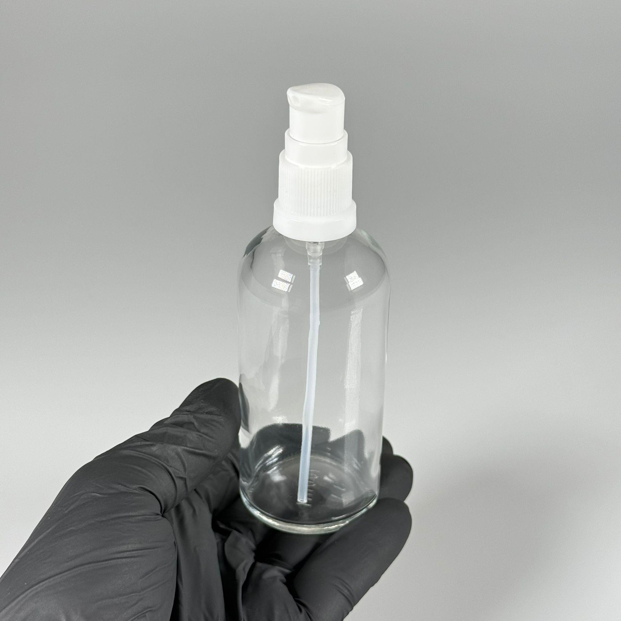 100 CC ŞEFFAF CAM ŞİŞE - SIZDIRMAZ ETEKLİ BEYAZ LOSYON POMPALI TAKIM - 100 ML LOSYON ŞİŞESİ - YAĞ, KREM GİBİ YOĞUN KIVAMLI SIVILAR İÇİN CAM AMBALAJ