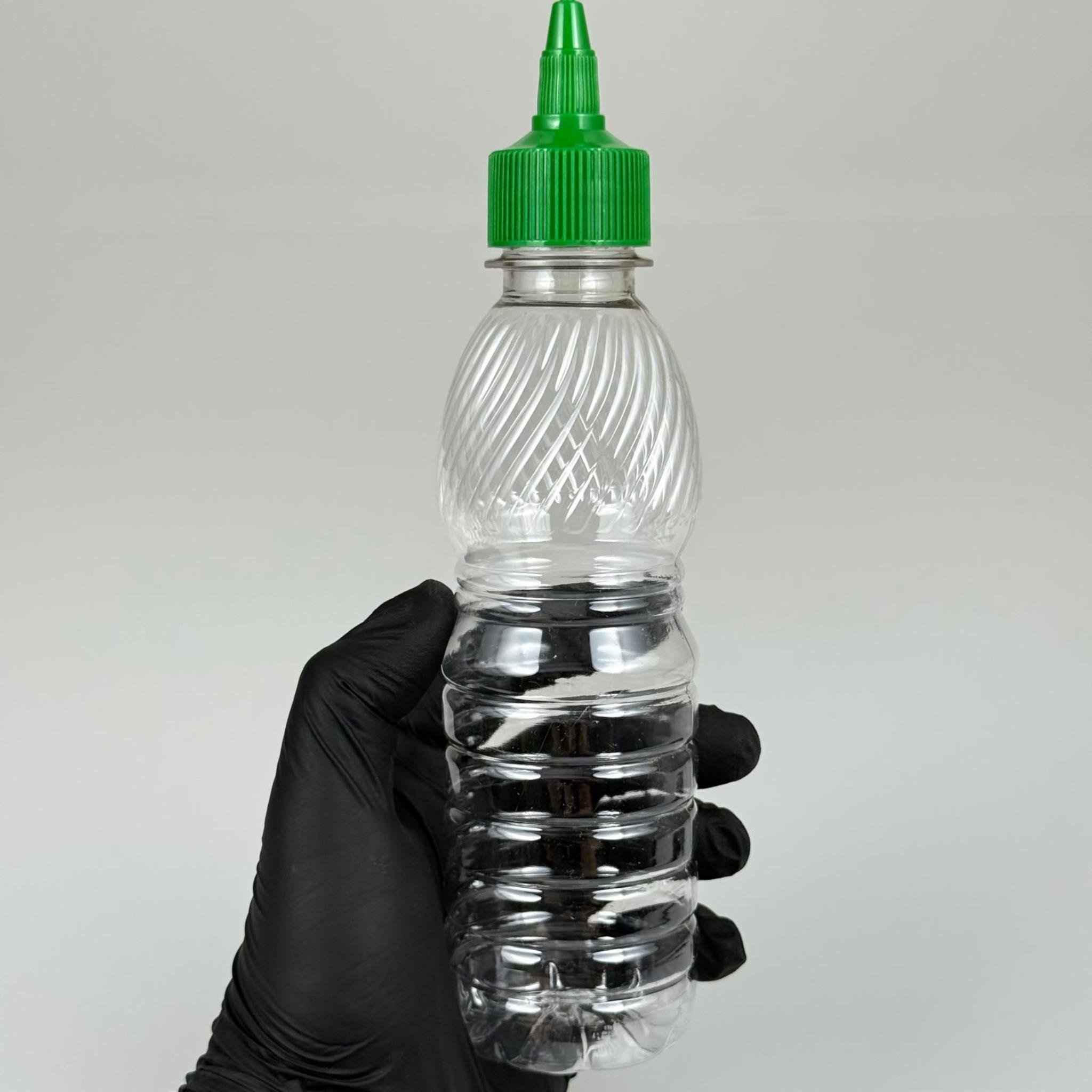 ZEYTİNYAĞI, SOS, ACI SOS, SİRKE, SRIRACHA VB BOŞ ŞİŞELERİ - YEŞİL SİVRİ TWİST AKITICI KAPAK + 250 ML ŞEFFAF PCO PET PLASTİK ŞİŞE TAKIM