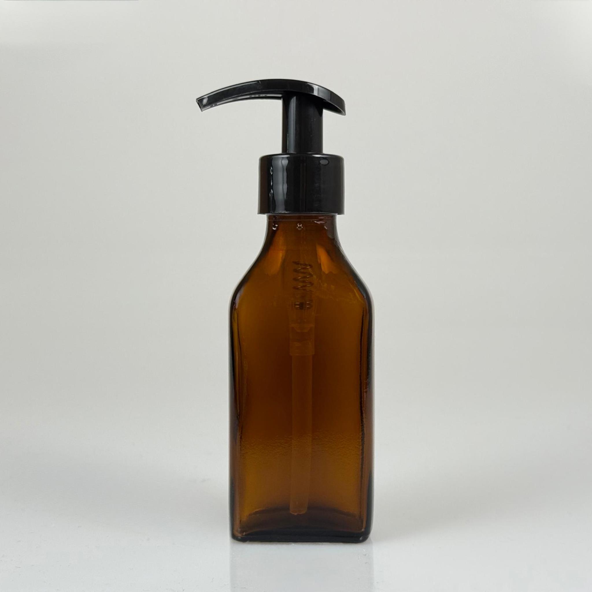 100 CC AMBER YASSI CAM ŞİŞE - SİYAH POMPALI - 100 ML KAHVERENGİ POMPALI ŞİŞE