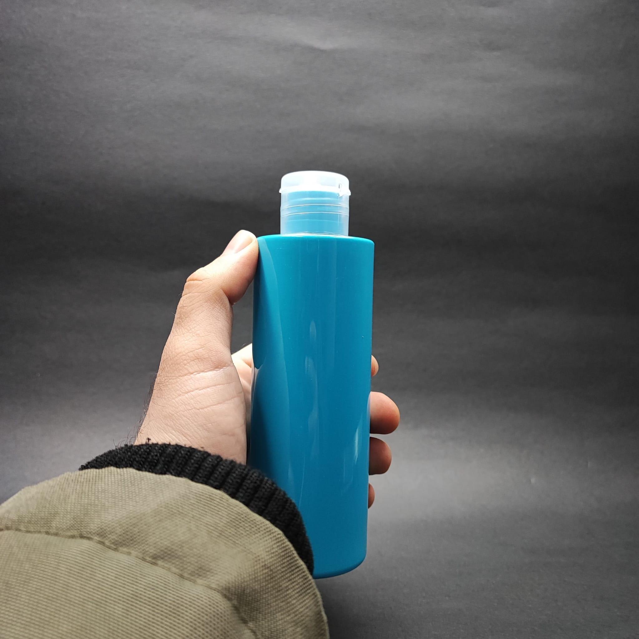 200 CC KÜT BOYUNLU UZUN SİLİNDİR PET ŞİŞE (24 GR) - ŞEFFAF FLİPTOP KAPAKLI - 200 ML PLASTİK ŞİŞE - MAVİ