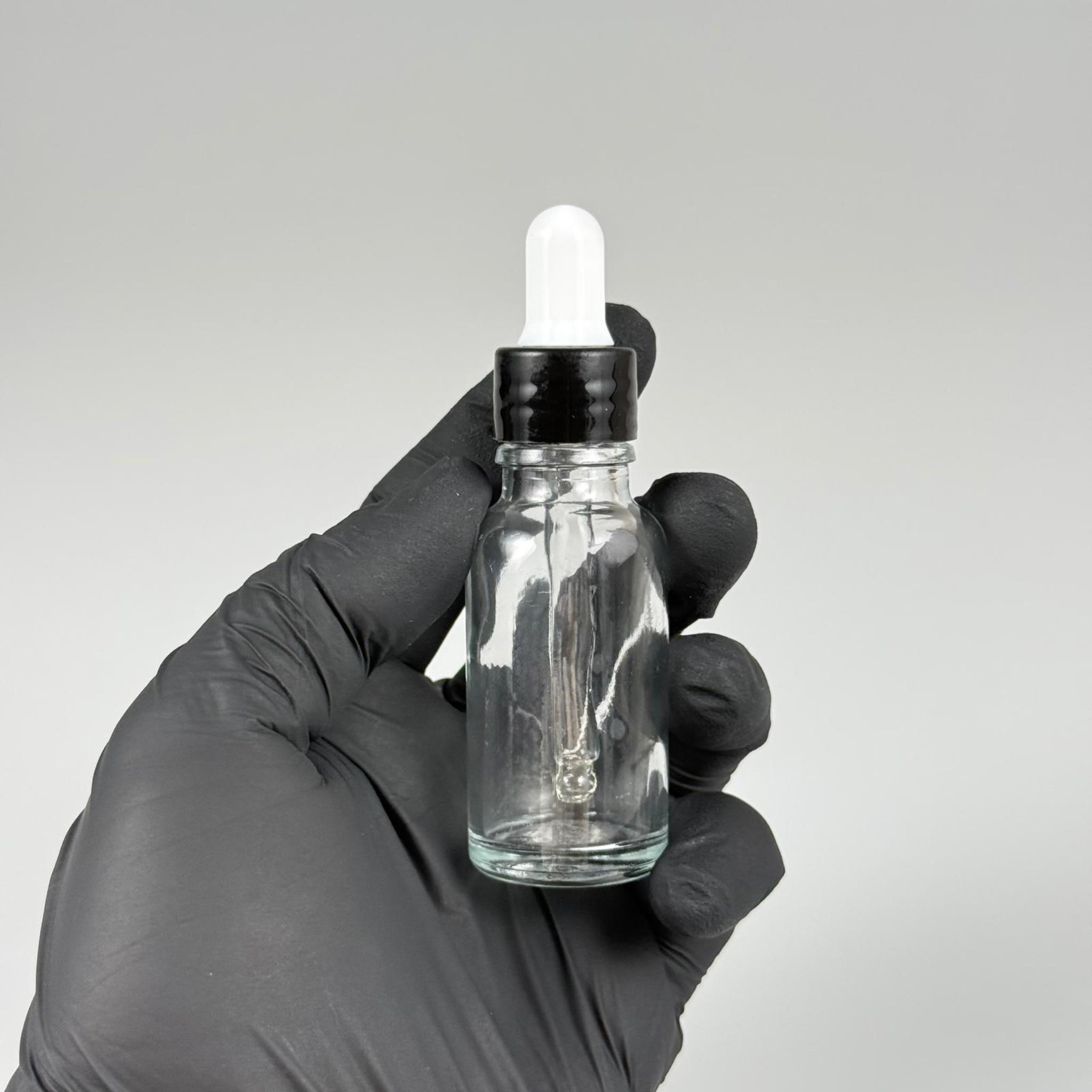 20 CC ŞEFFAF CAM DAMLALIKLI ŞİŞE - BEYAZ EMZİK + SİYAH DÜZ KAPAK + CAM PİPET TAKIM - 20 ML DAMLALIKLI ŞİŞE SETİ