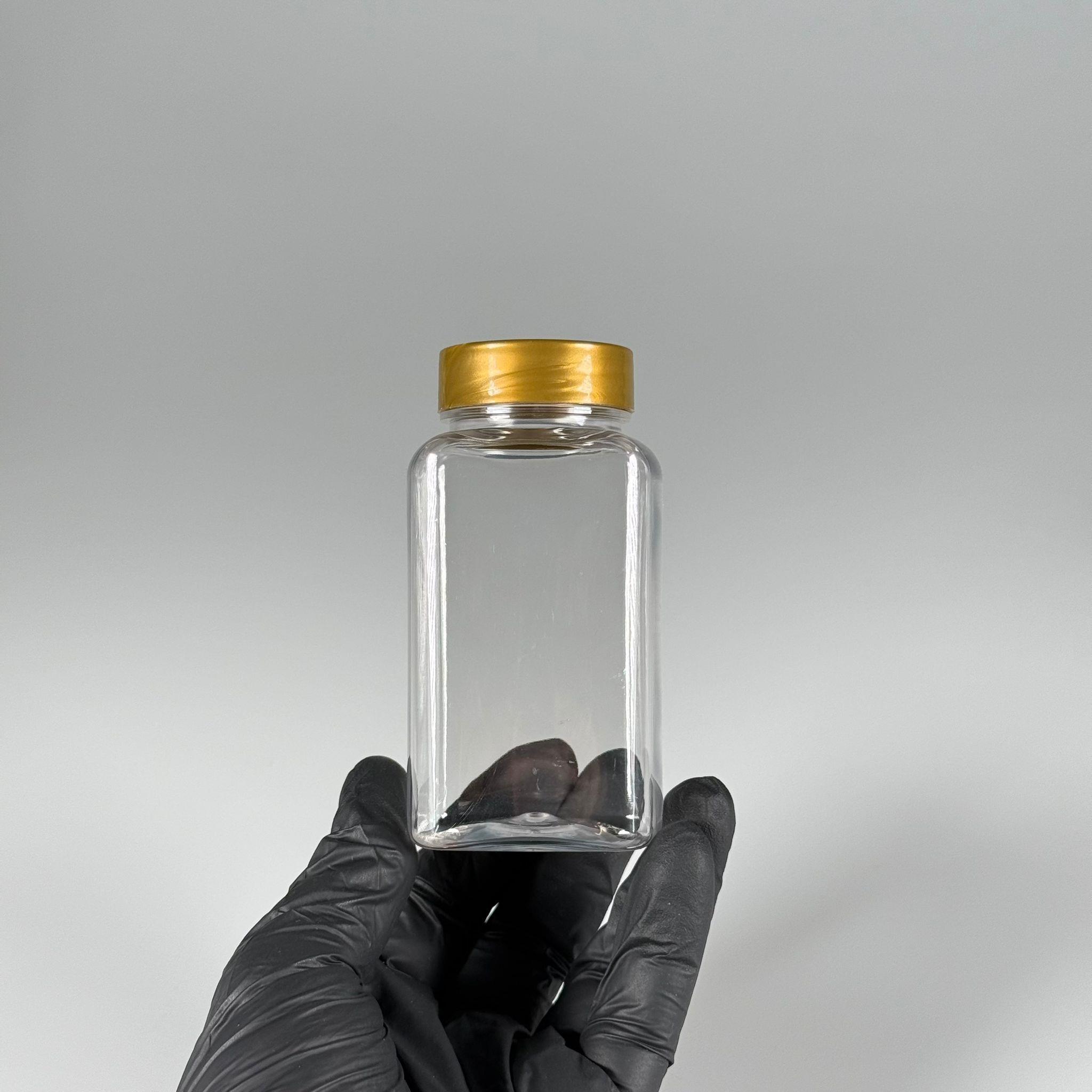 BAHARAT, TOZ, KAHVE, SAHLEP VB MUTFAK DÜZENLEME İÇİN KARE PLASTİK MİNİ KAVANOZLAR - 150 ML -  RAF DÜZENLEYİCİ GIDAYA UYGUN KÖŞELİ GOLD KAPAKLI PET KAVANOZLARI