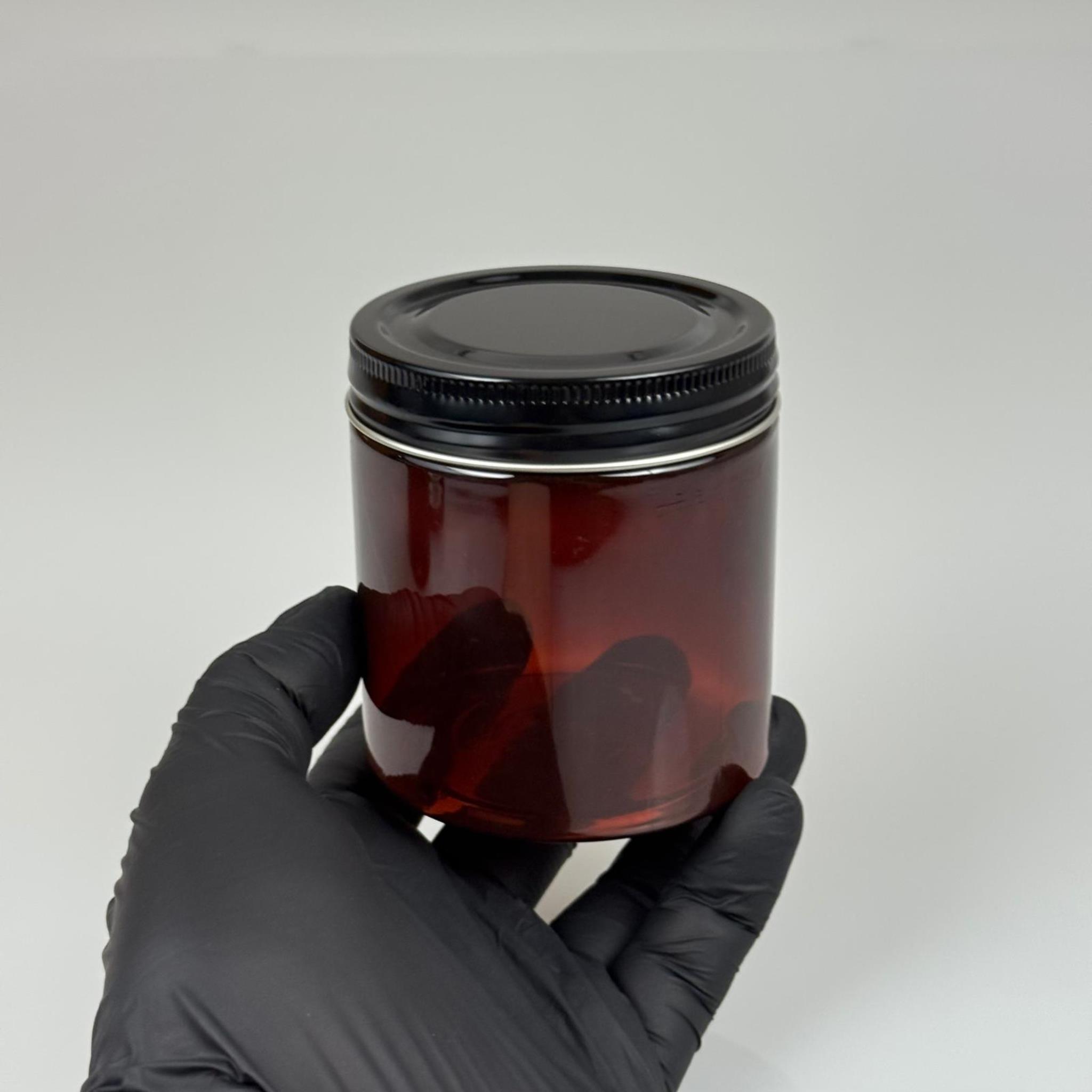 250 ML SERT PET KAVANOZ + SİYAH METAL KAPAK + İÇ TIPA - 250 CC KALIN AMBER PLASTİK KAVANOZ SİYAH METAL KAPAKLI İÇ TIPALI TAKIM - KREM KAVANOZLARI