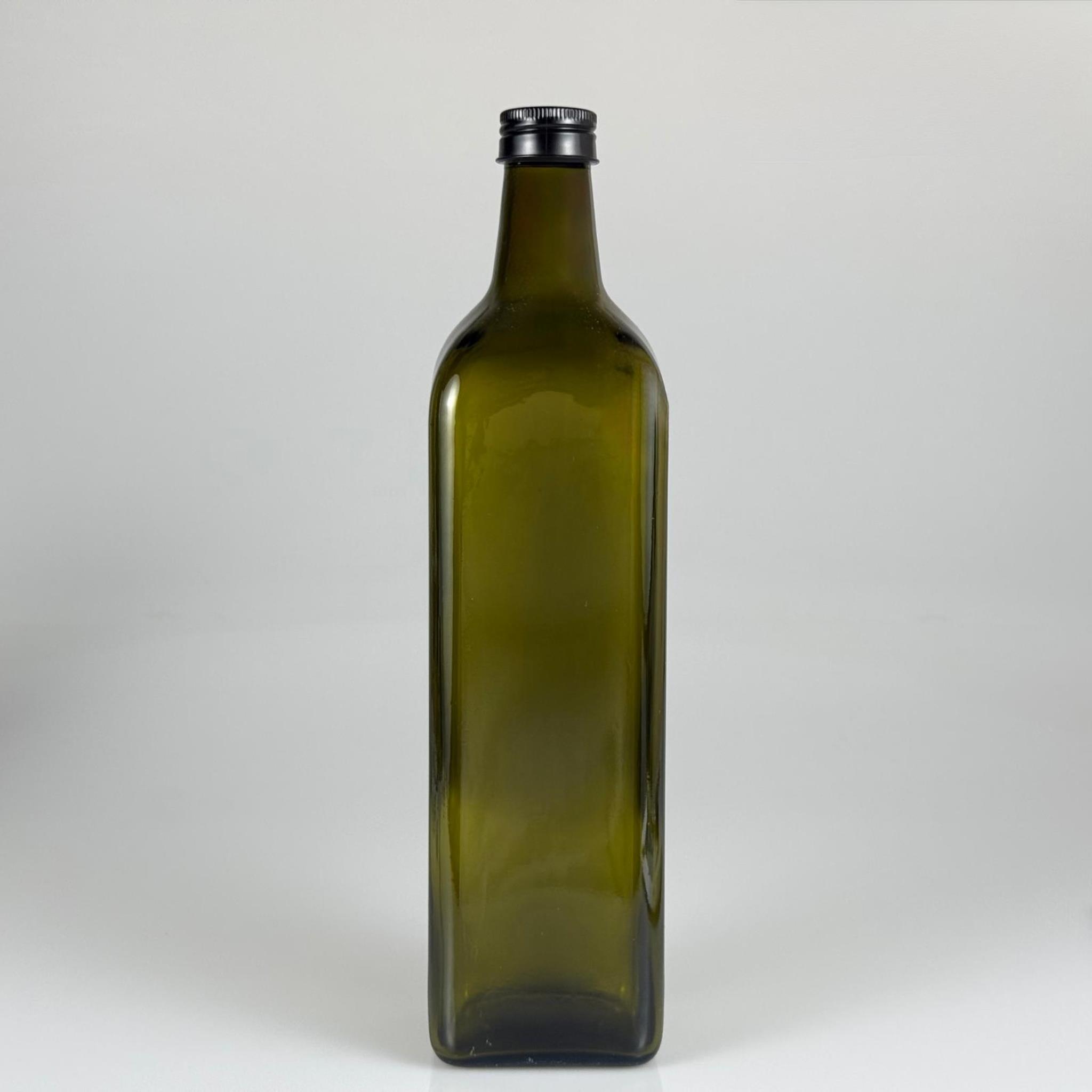 750 CC YEŞİL MARASKA CAM ŞİŞE - SİYAH METAL ALÜMİNYUM KAPAKLI - 750 ML KÖŞELİ YAĞ ŞİŞESİ - SİRKE ŞİŞESİ