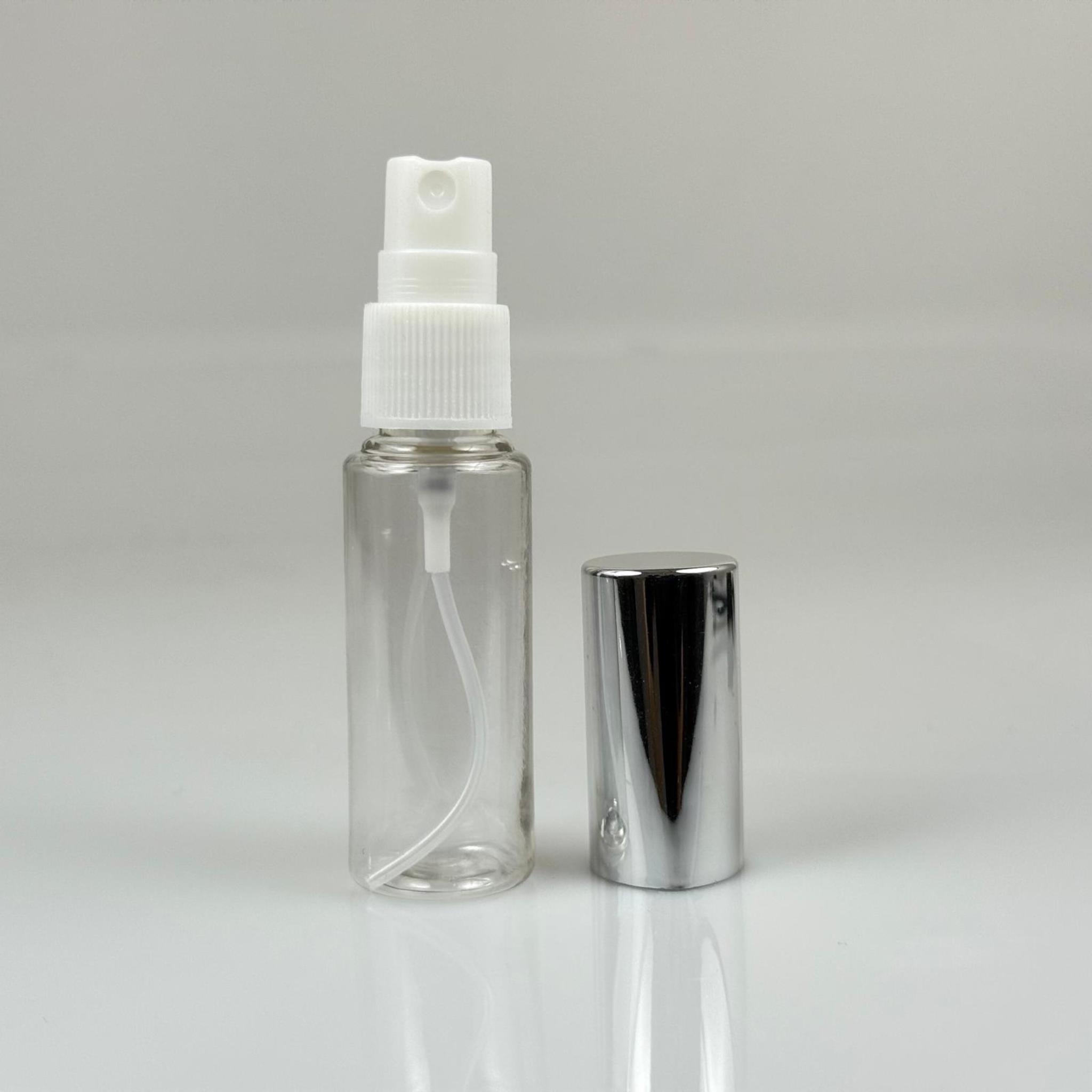 30 ML PET KOLONYA, PARFÜM VB ŞİŞELERİ - METAL ALÜMİNYUM GÜMÜŞ KAPAK + VİDALI SPREY + 30 CC SHOT ŞİŞE SET TAKIM