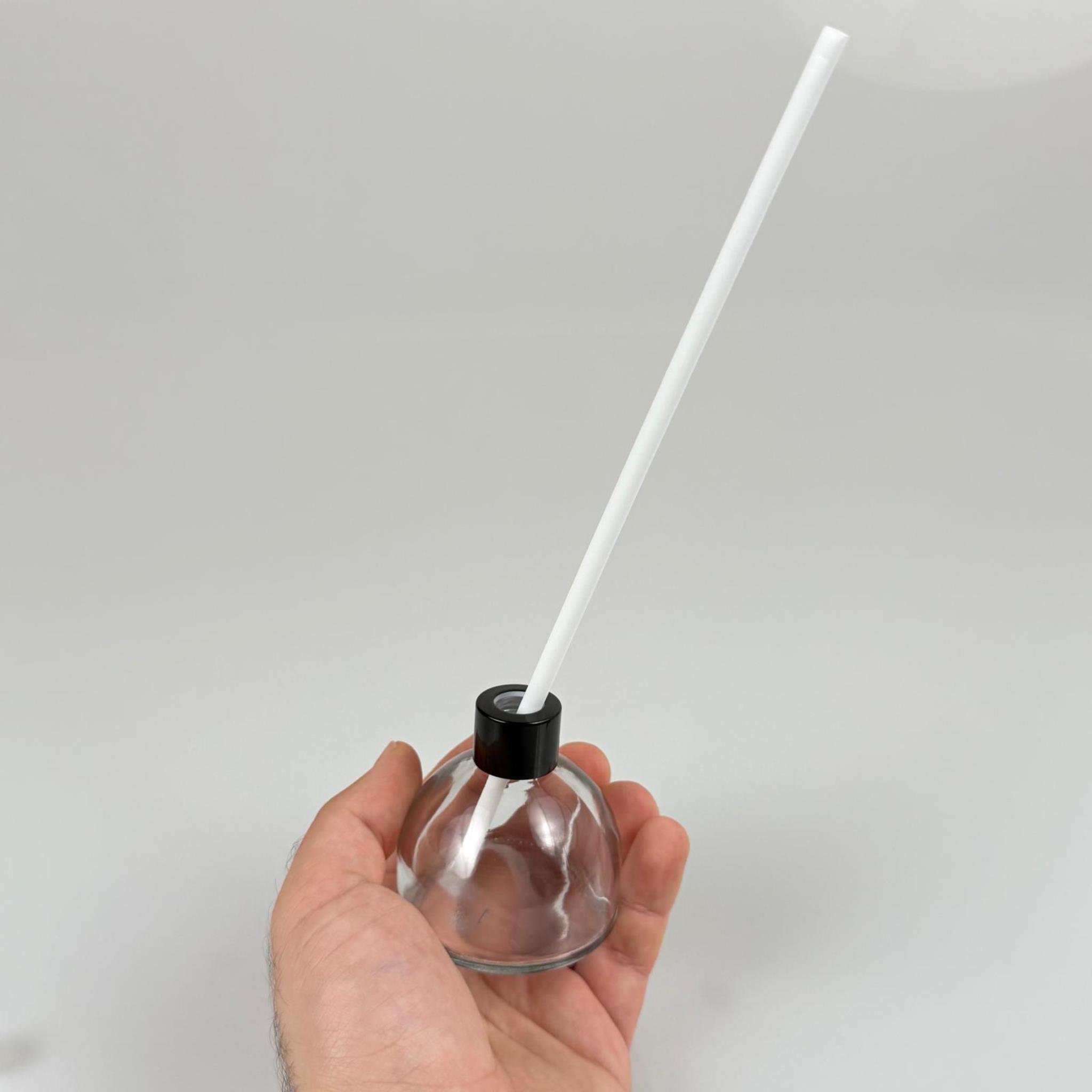 KUBBE MODEL CAM BAMBU ODA KOKUSU ŞİŞESİ + METAL SİYAH KAPAK + TIPA + KALIN BEYAZ FİBER BAMBU ÇUBUK - 50 ML SET TAKIM - HEDİYELİK PROMOSYON DİFFUSER ŞİŞELERİ