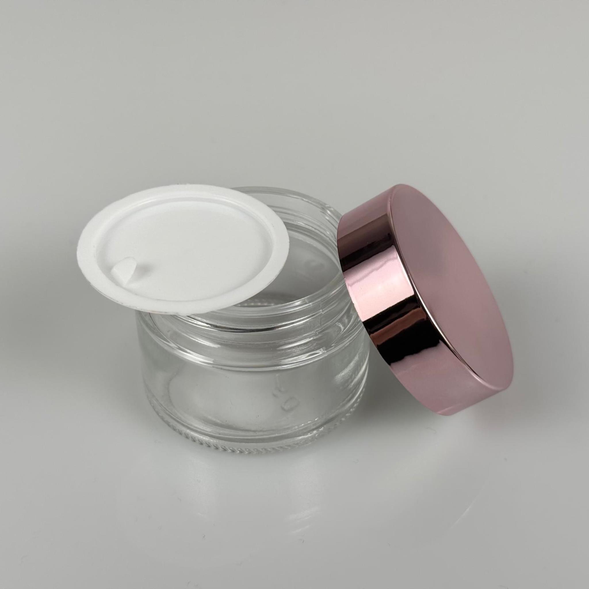 50 CC ŞEFFAF CAM KREM KAVANOZU + ROSE KAPAK + İÇ TIPA - 50 ML Kozmetik ve Bakım Ürünleri İçin Cam Kavanozları