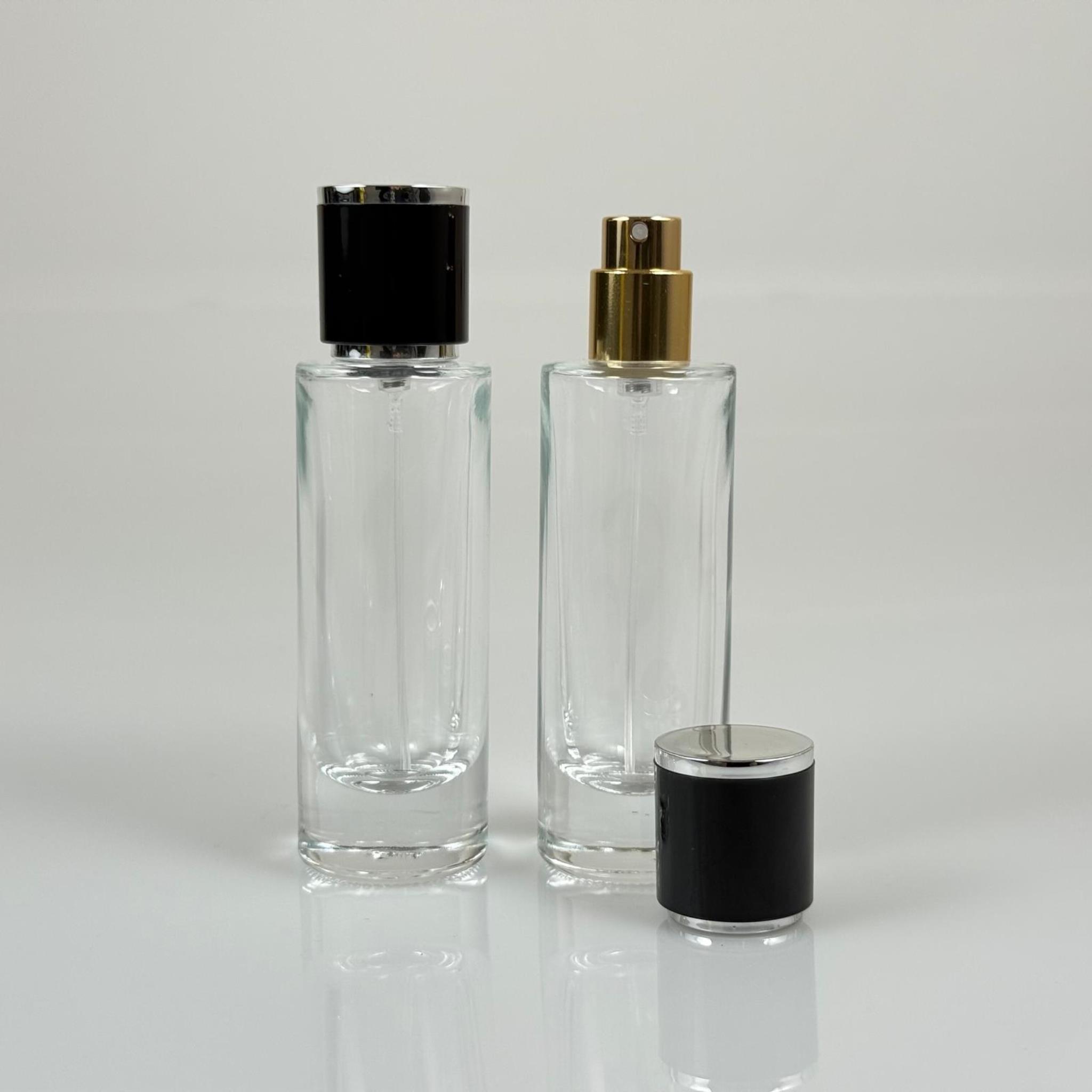 30 ML SİLİNDİR UZUN MODEL PARFÜM ŞİŞESİ - GOLD METAL SPREYLİ + GÜMÜŞ SİYAH KAPAKLI (AĞIZ 15 MM GEÇME KOLAY KAPAMA)