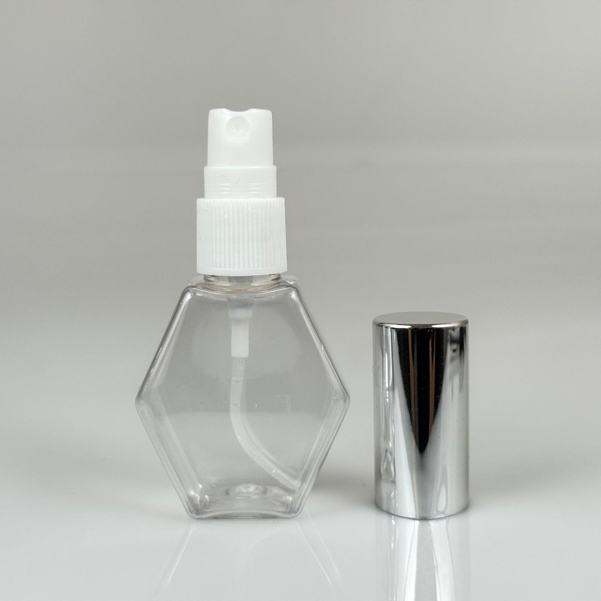 40 ML PET KOLONYA, PARFÜM VB ŞİŞELERİ - METAL ALÜMİNYUM GÜMÜŞ KAPAK + VİDALI SPREY + 40 CC ALTIGEN ŞİŞE SET TAKIM