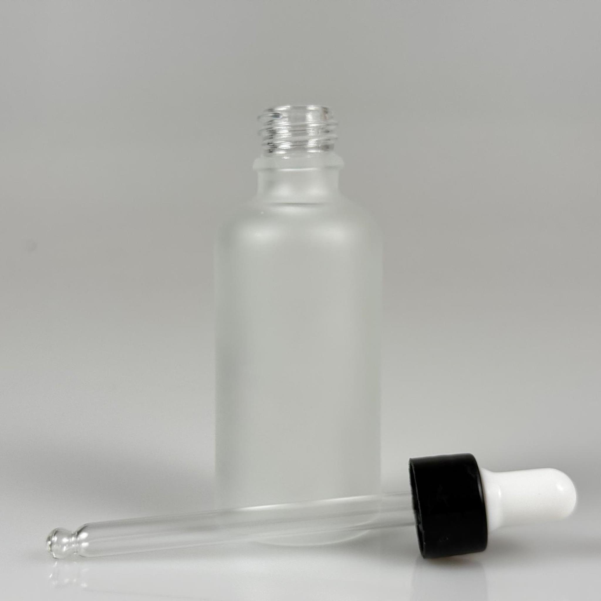50 CC BUZLU CAM DAMLALIKLI ŞİŞE - BEYAZ EMZİK + SİYAH DÜZ KAPAK + CAM PİPET TAKIM - 50 ML MAT SİYAH DAMLALIKLI ŞİŞE SETİ