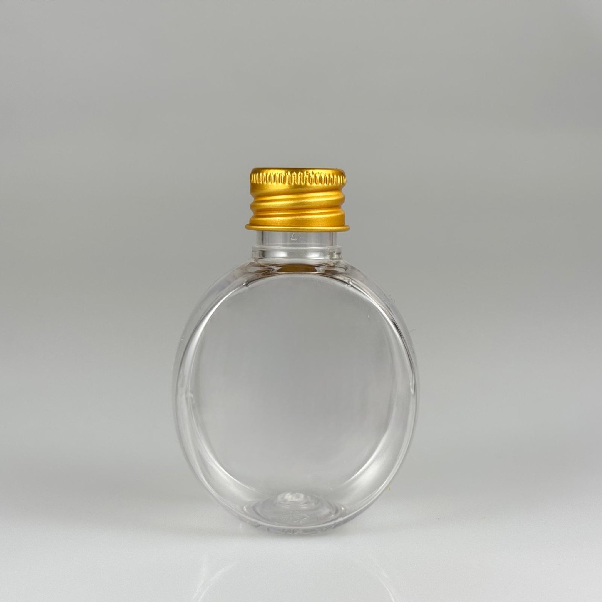 40 CC YUVARLAK TOP PET ŞİŞE - KÖPÜK CONTALI GOLD ALÜMİNYUM METAL KAPAKLI TAKIM - 40 ML ŞEFFAF PET ŞİŞE