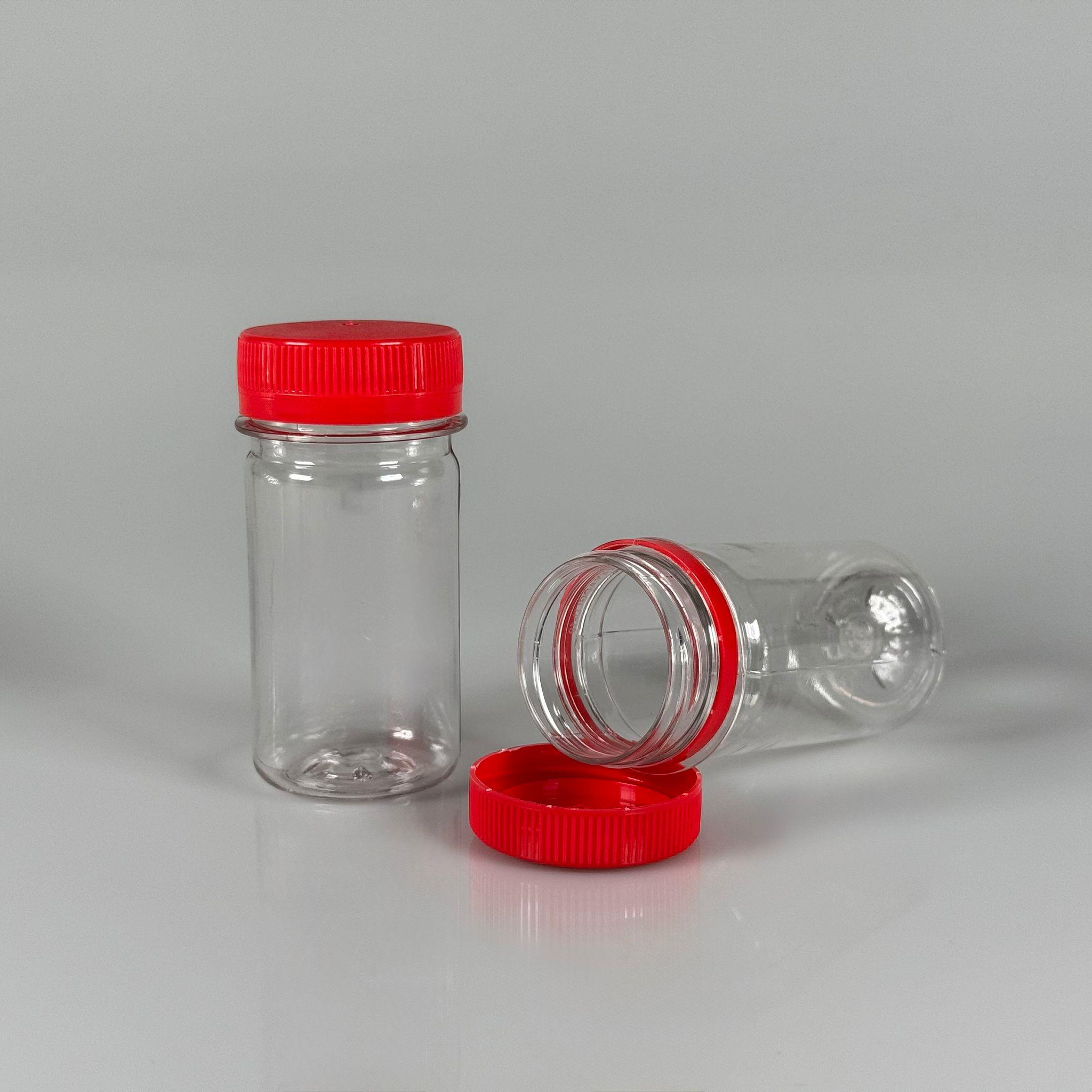 60 CC SİLİNDİR PET ŞİŞE (15,6 GR) - 38 MM GENİŞ AĞIZLI KİLİTLİ KIRMIZI KAPAKLI - 60 ML PLASTİK NUMUNE BOŞ ŞİŞELER