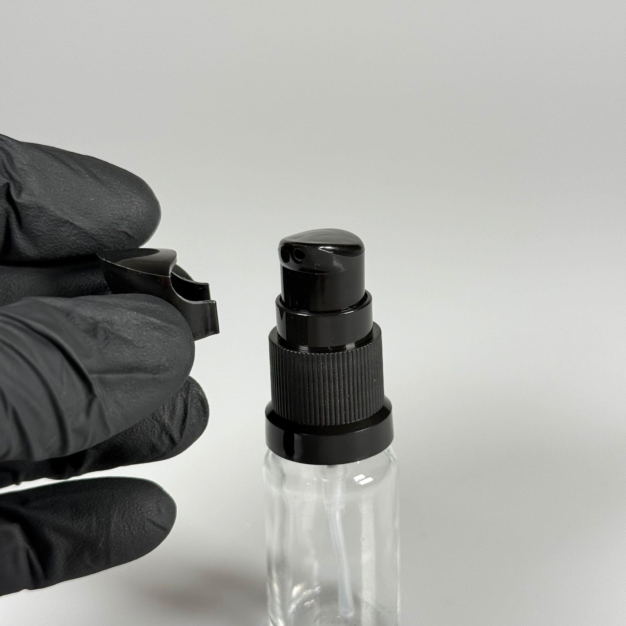 10 CC ŞEFFAF CAM ŞİŞE - SIZDIRMAZ ETEKLİ SİYAH LOSYON POMPALI TAKIM - 10 ML LOSYON ŞİŞESİ - YAĞ, KREM GİBİ YOĞUN KIVAMLI SIVILAR İÇİN CAM AMBALAJ