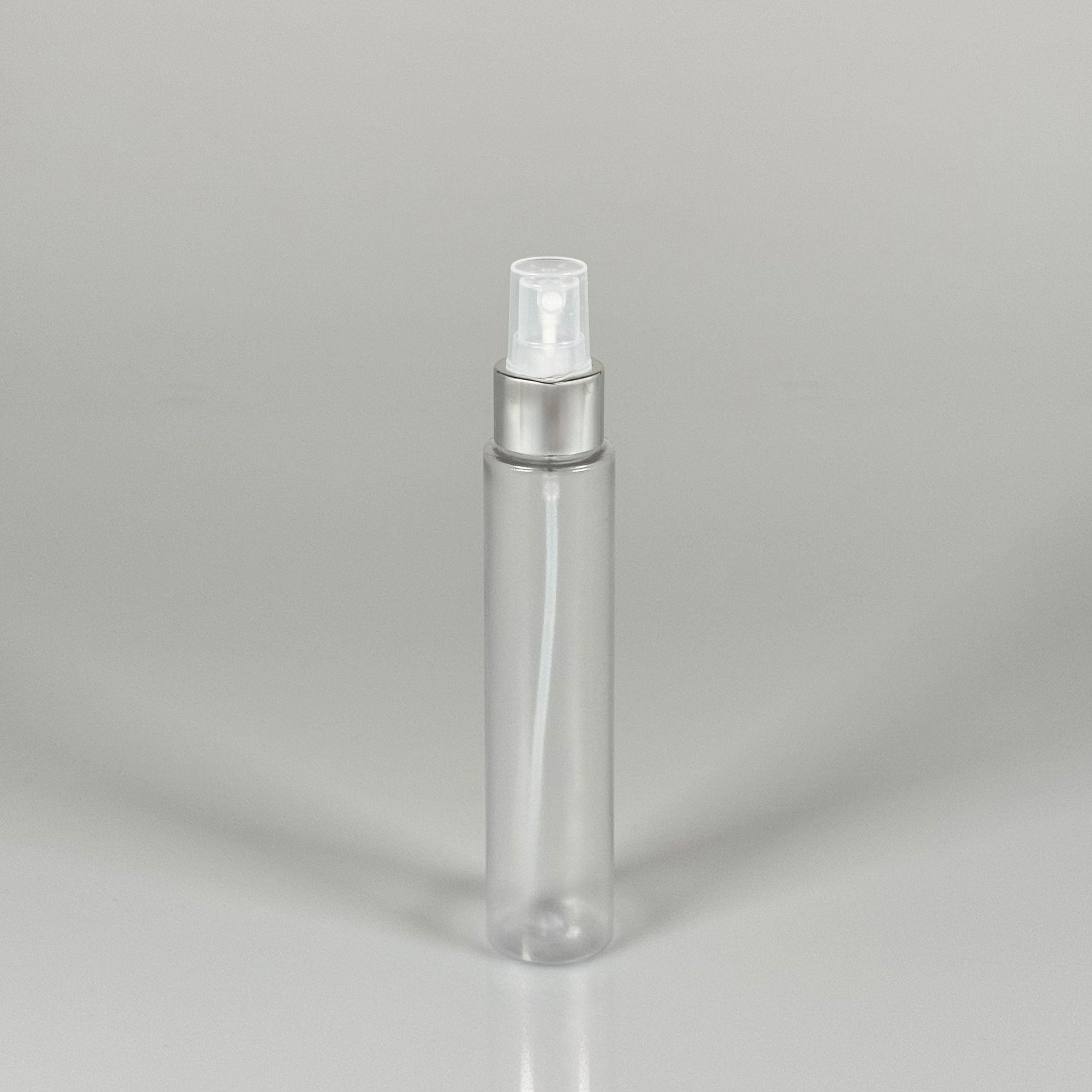 100 CC UZUN SİLİNDİR BUĞULU PET ŞİŞE (24 GR)  - GÜMÜŞ SPREYLİ - 100 ML BİBERİYE SUYU, LAVANTA YAĞI, SAÇ SERUM, TONİK VB İÇİN PLASTİK KOZMETİK AMBALAJLARI