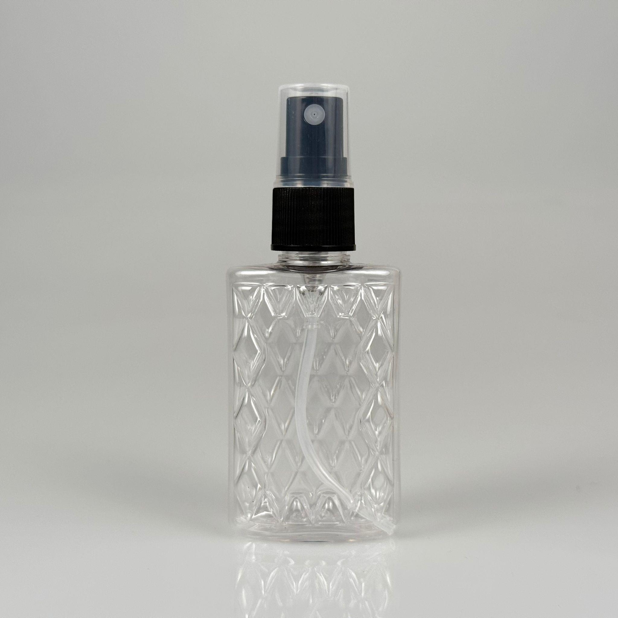 50 CC ŞEFFAF PET KÖŞELİ PARFÜM ŞİŞESİ - SİYAH SPREYLİ - 50 ML PLASTİK PARFÜM - KOLONYA ŞİŞESİ