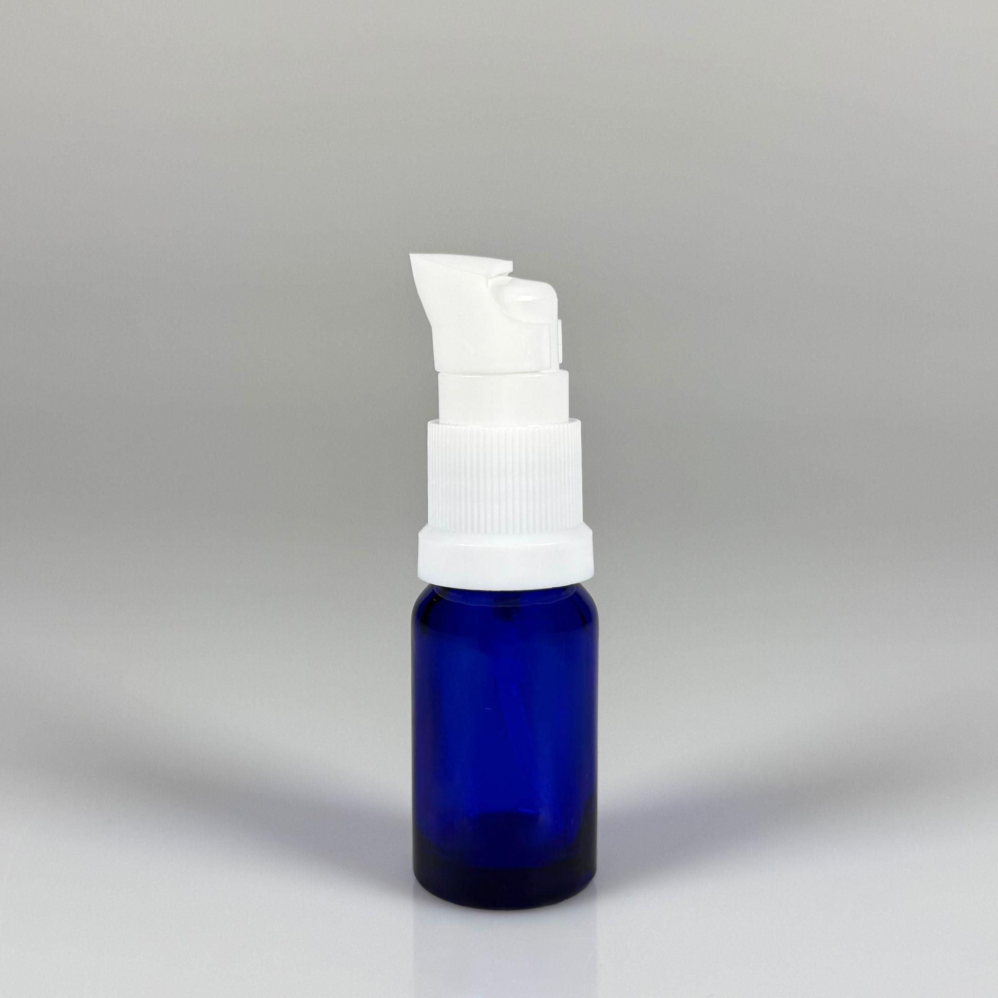 10 CC MAVİ CAM ŞİŞE - SIZDIRMAZ ETEKLİ BEYAZ LOSYON POMPALI TAKIM - 10 ML LOSYON ŞİŞESİ - YAĞ, KREM GİBİ YOĞUN KIVAMLI SIVILAR İÇİN CAM AMBALAJ