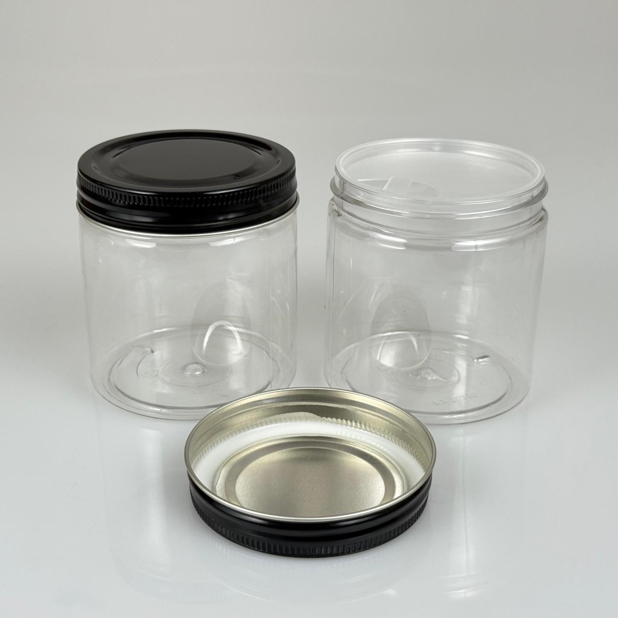 250 ML SERT PET KAVANOZ + SİYAH METAL KAPAK + İÇ TIPA - 250 CC KALIN ŞEFFAF PLASTİK KAVANOZ SİYAH METAL KAPAKLI İÇ TIPALI TAKIM - KREM KAVANOZLARI