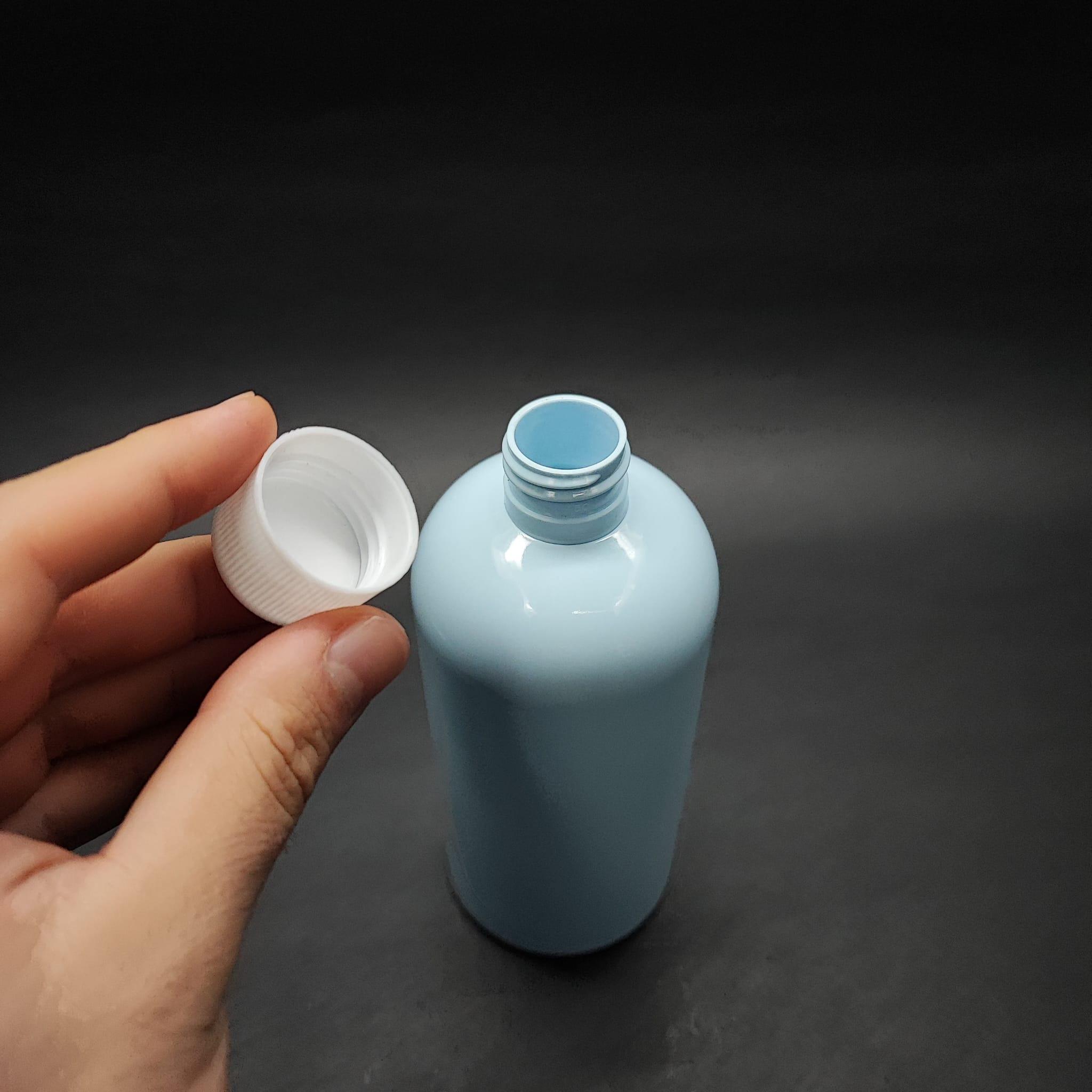 400 CC OVAL BOYUNLU SİLİNDİR PET ŞİŞE (30 GR) - CONTALI BEYAZ KAPAKLI - 400 ML PLASTİK ŞİŞE - BEBEK MAVİSİ