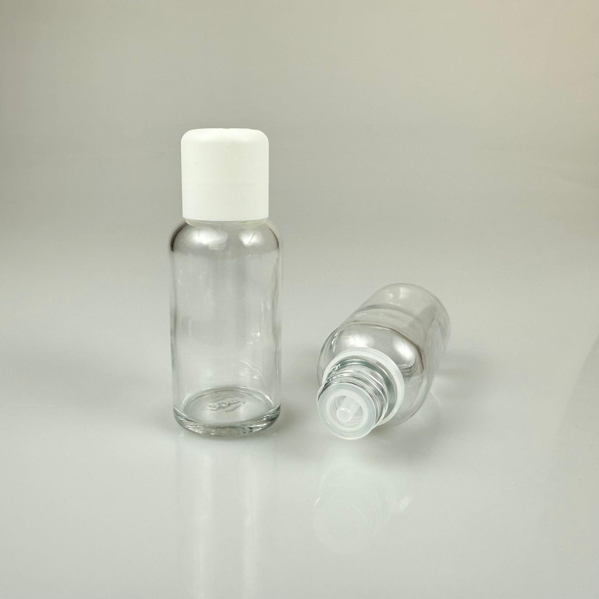 30 CC ŞEFFAF CAM ŞİŞE + İÇTEN DAMLALIKLI ÇOCUK KİLİTLİ BEYAZ KAPAK - SAYDAM 30 ML KİLİT KAPAKLI DAMLATMALI ŞİŞE