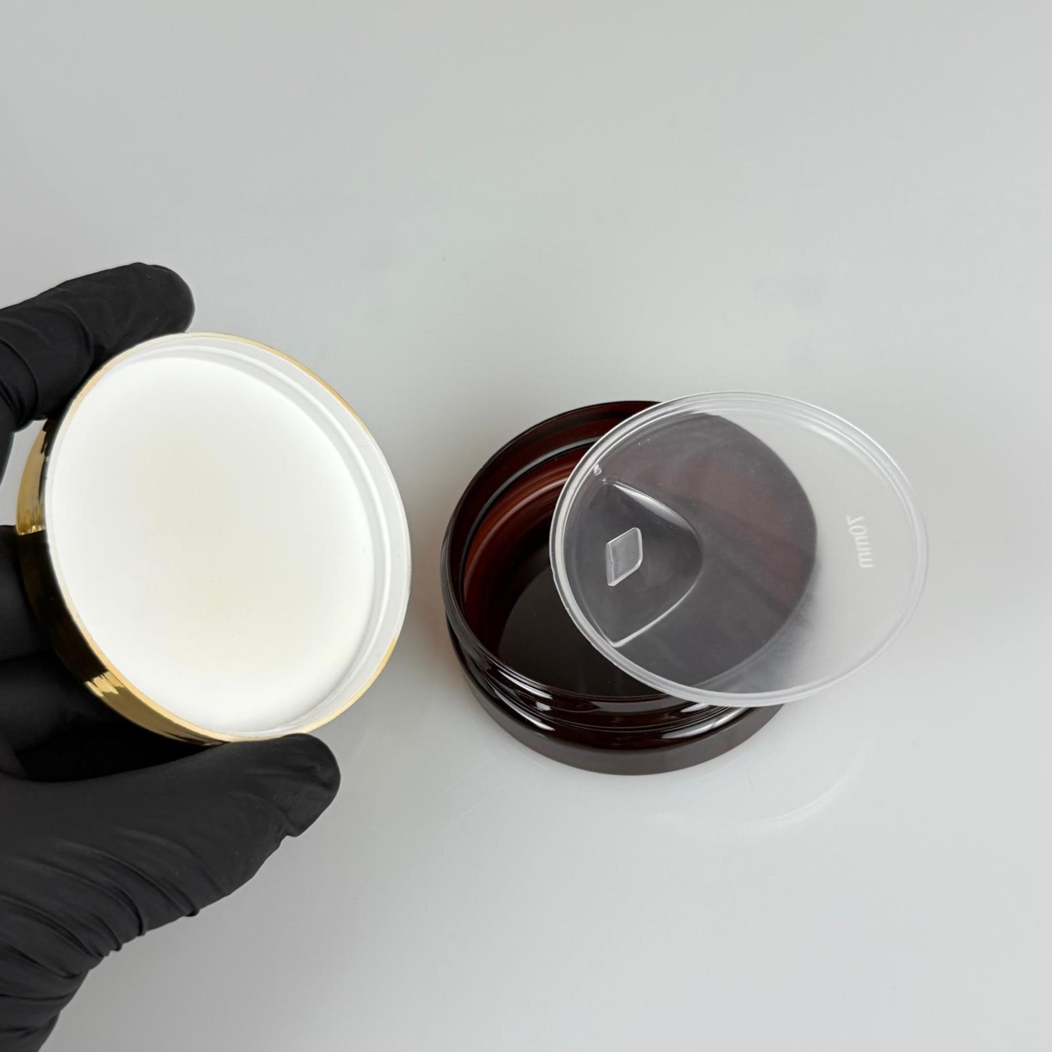 50 ML SERT PET KAVANOZ + GOLD KAPLAMALI PLASTİK KAPAK + İÇ TIPA - 50 CC KALIN AMBER PLASTİK KAVANOZ GOLD KAPLAMALI PLASTİK KAPAKLI İÇ TIPALI TAKIM - KREM KAVANOZLARI