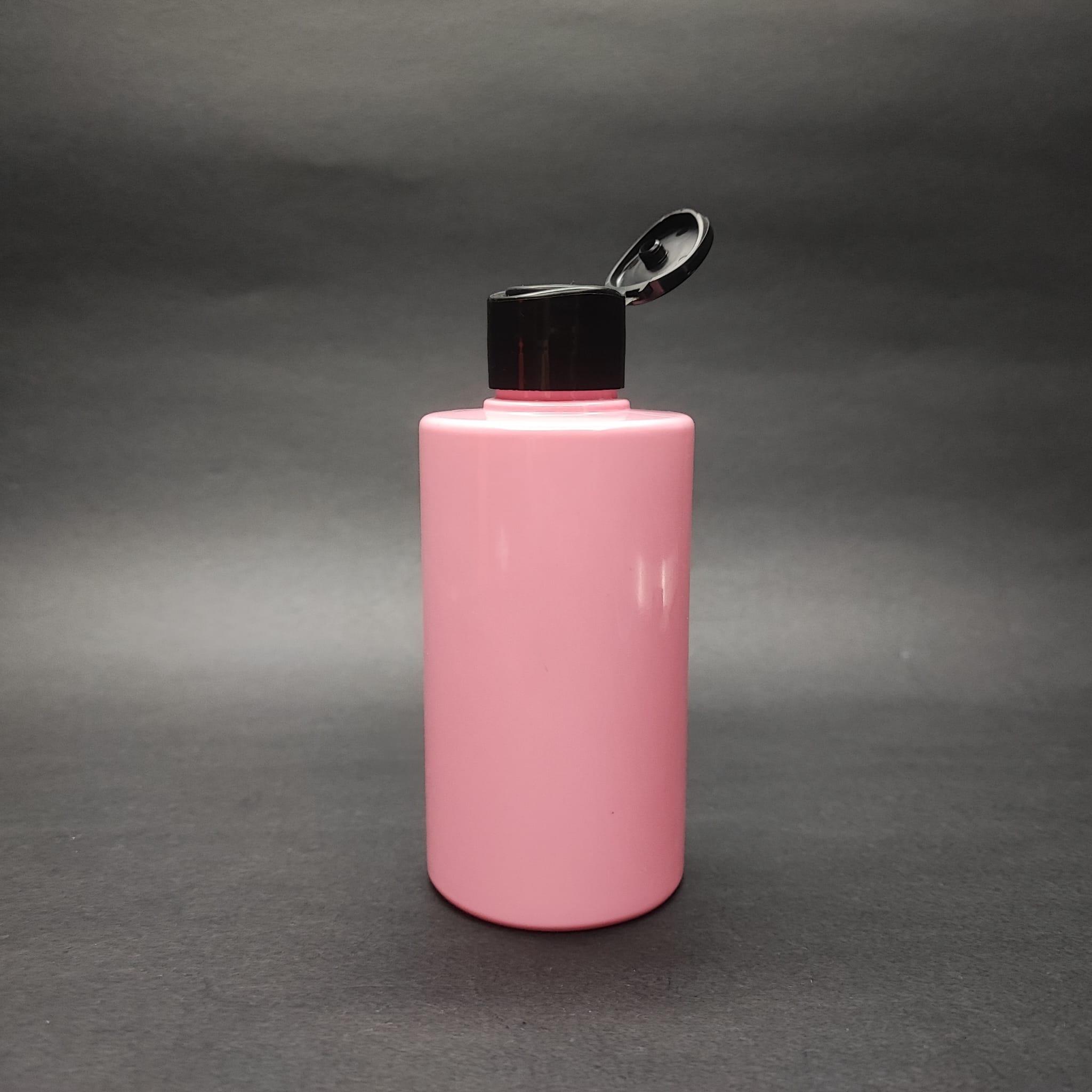 200 CC KÜT BOYUNLU SİLİNDİR PET ŞİŞE (24 GR) - SİYAH FARMASİ MODEL FLİPTOP KAPAKLI - 200 ML PLASTİK ŞİŞE - PEMBE