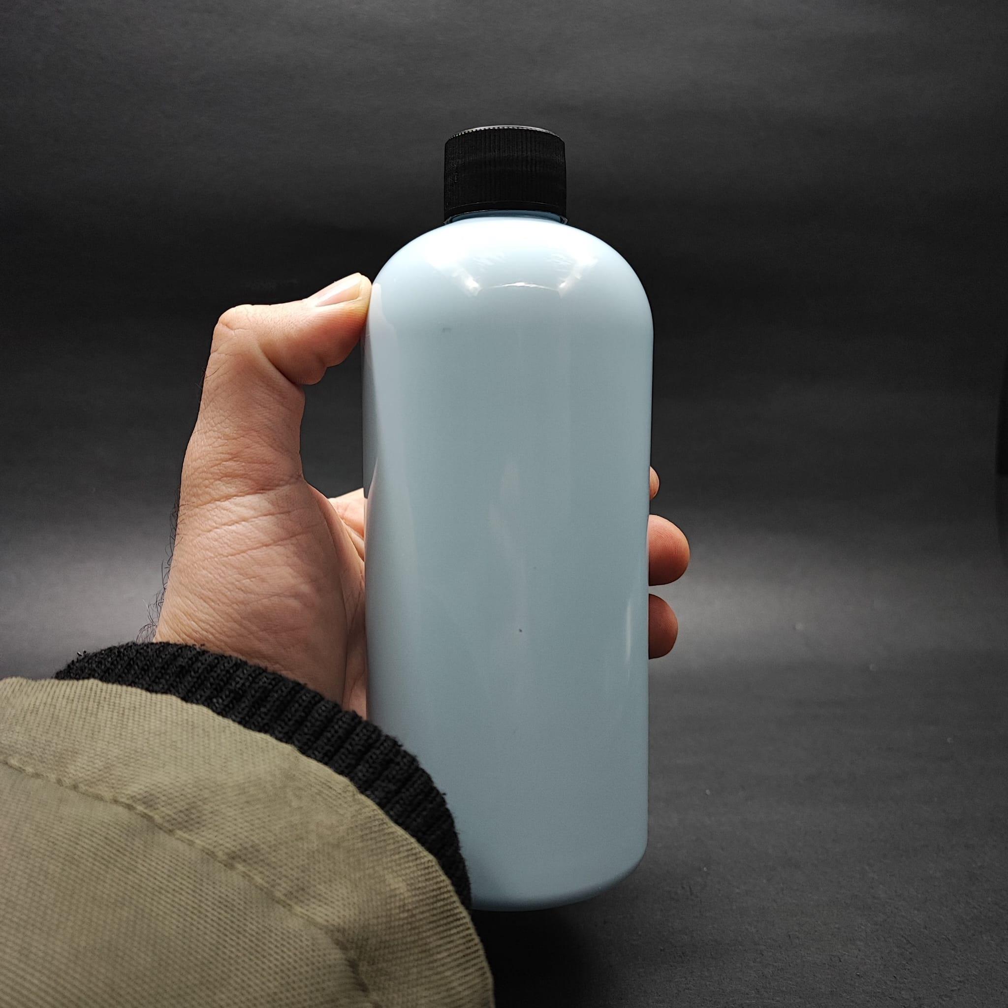 400 CC OVAL BOYUNLU SİLİNDİR PET ŞİŞE (30 GR) - CONTALI SİYAH KAPAKLI - 400 ML PLASTİK ŞİŞE - BEBEK MAVİSİ