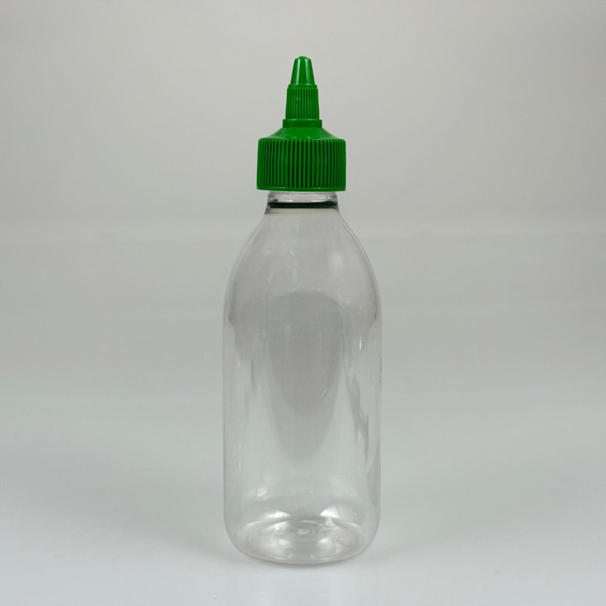 ZEYTİNYAĞI, SOS, ACI SOS, SİRKE, SRIRACHA VB BOŞ ŞİŞELERİ - YEŞİL SİVRİ TWİST AKITICI KAPAK + 250 ML ŞEFFAF FRANSIZ PET PLASTİK ŞİŞE TAKIM