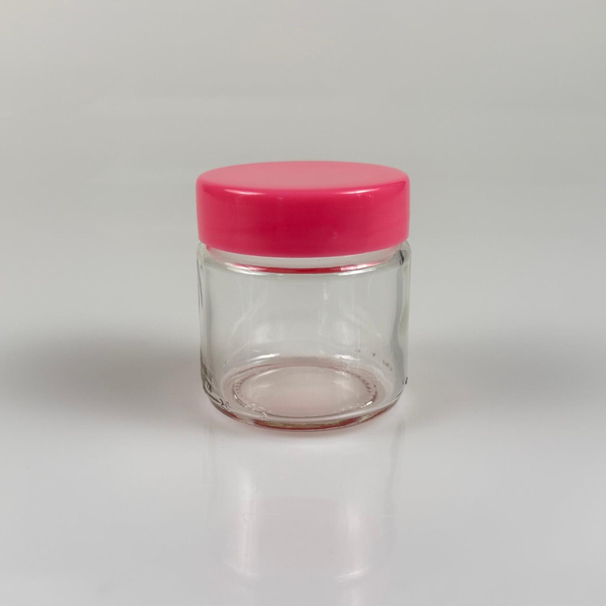 100 CC CAM KAVANOZ + PEMBE PLASTİK KAPAK - 100 ML PLASTİK KAPAKLI CAM KAVANOZ (SİLME 106 CC)