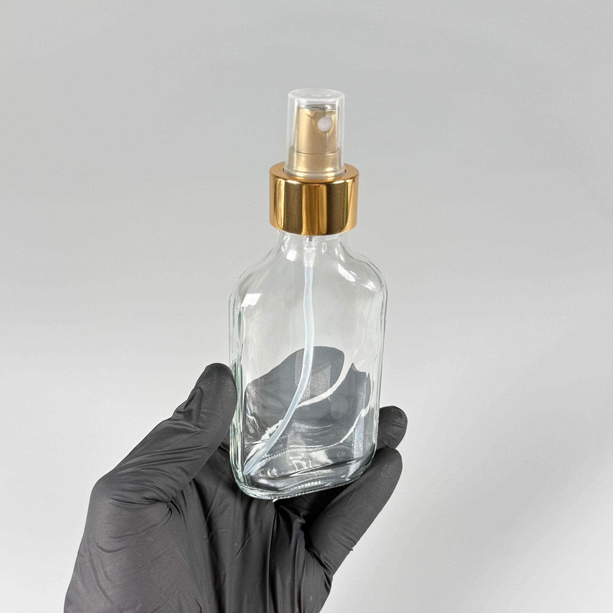 100 CC YASSI ŞEFFAF GOLD SPREYLİ CAM ŞİŞE - 100 ML LÜKS SPREY ŞİŞE