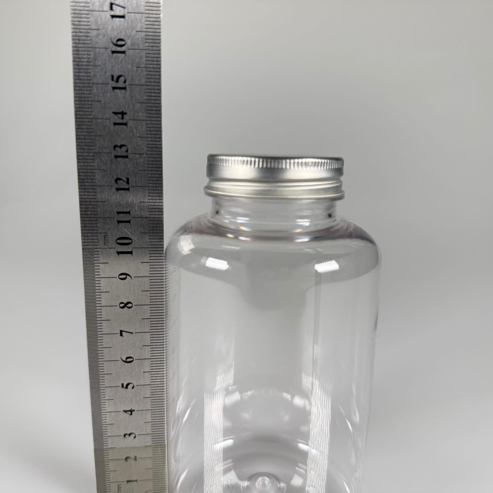 BAHARAT, TOZ, KAHVE, SAHLEP VB MUTFAK DÜZENLEME İÇİN KARE PLASTİK KAVANOZLAR - 400 ML -  RAF DÜZENLEYİCİ GIDAYA UYGUN KÖŞELİ GÜMÜŞ METAL KAPAKLI ŞEFFAF PET KAVANOZLARI