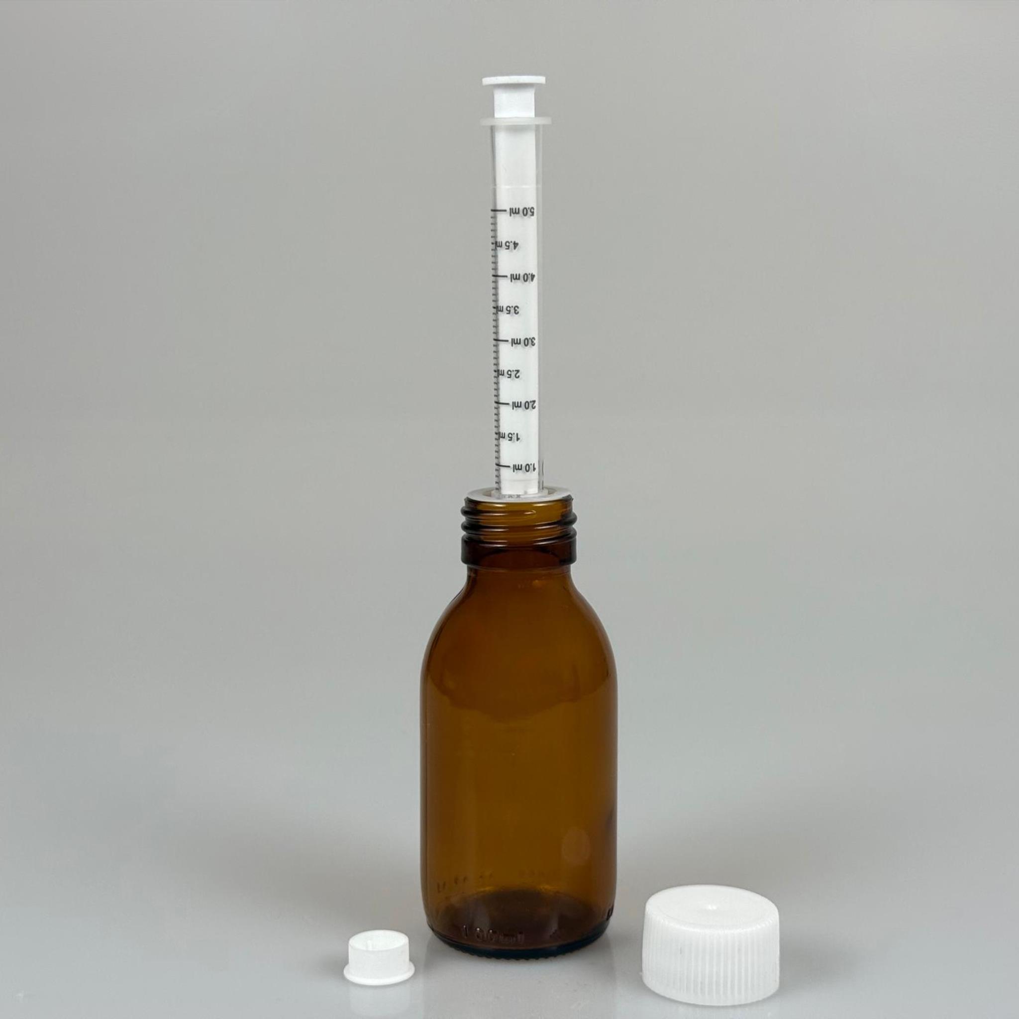 100 ML CAM ECZA ŞİŞESİ + 5 ML DOZAJ PİPETİ + DOZAJ TIPASI + CONTALI PLASTİK KAPAK TAKIM