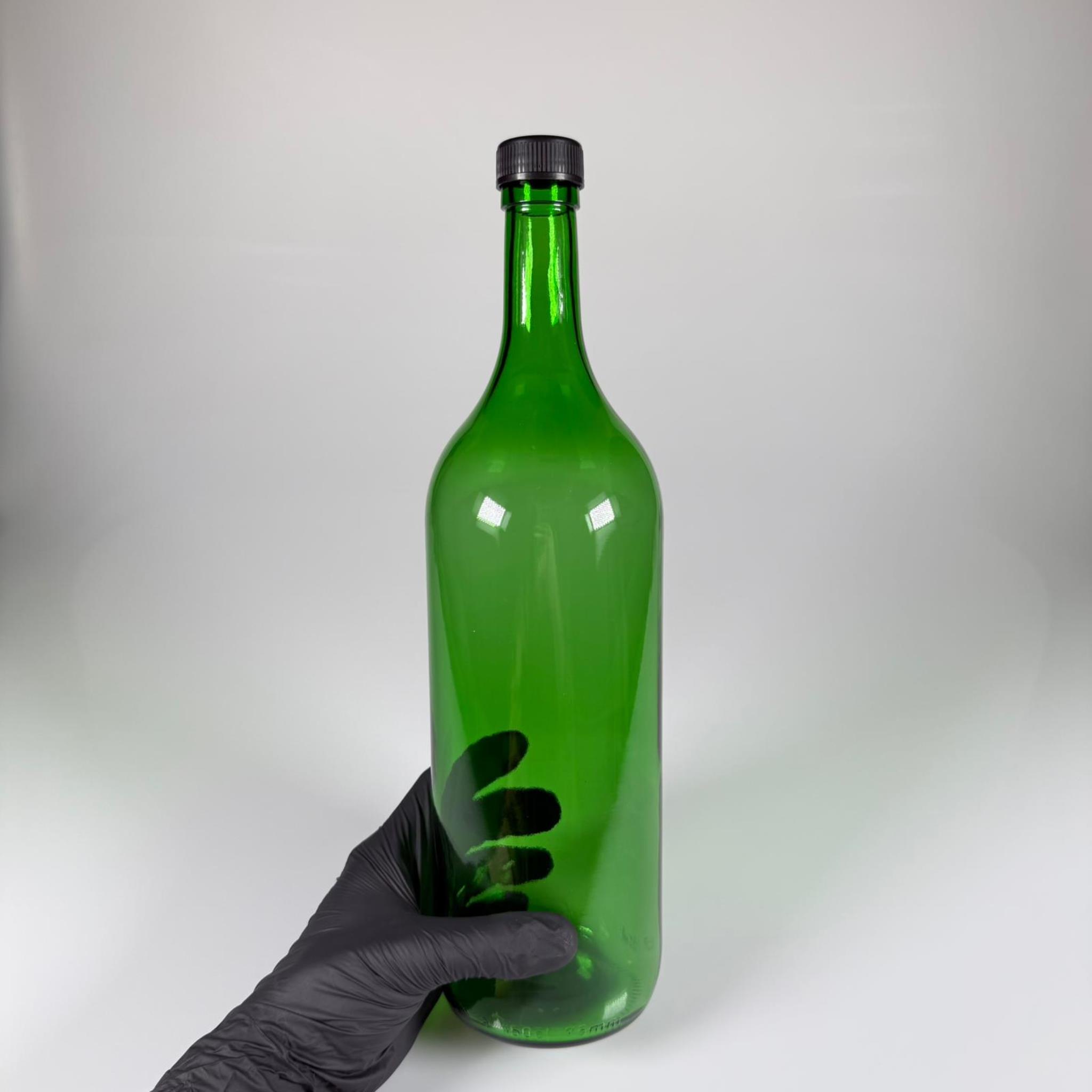 1500 CC YEŞİL CAM ŞİŞE - SİYAH PLASTİK KAPAKLI - 1500 ML CAM ŞİŞE - 1,5 LİTRE CAM ŞİŞE